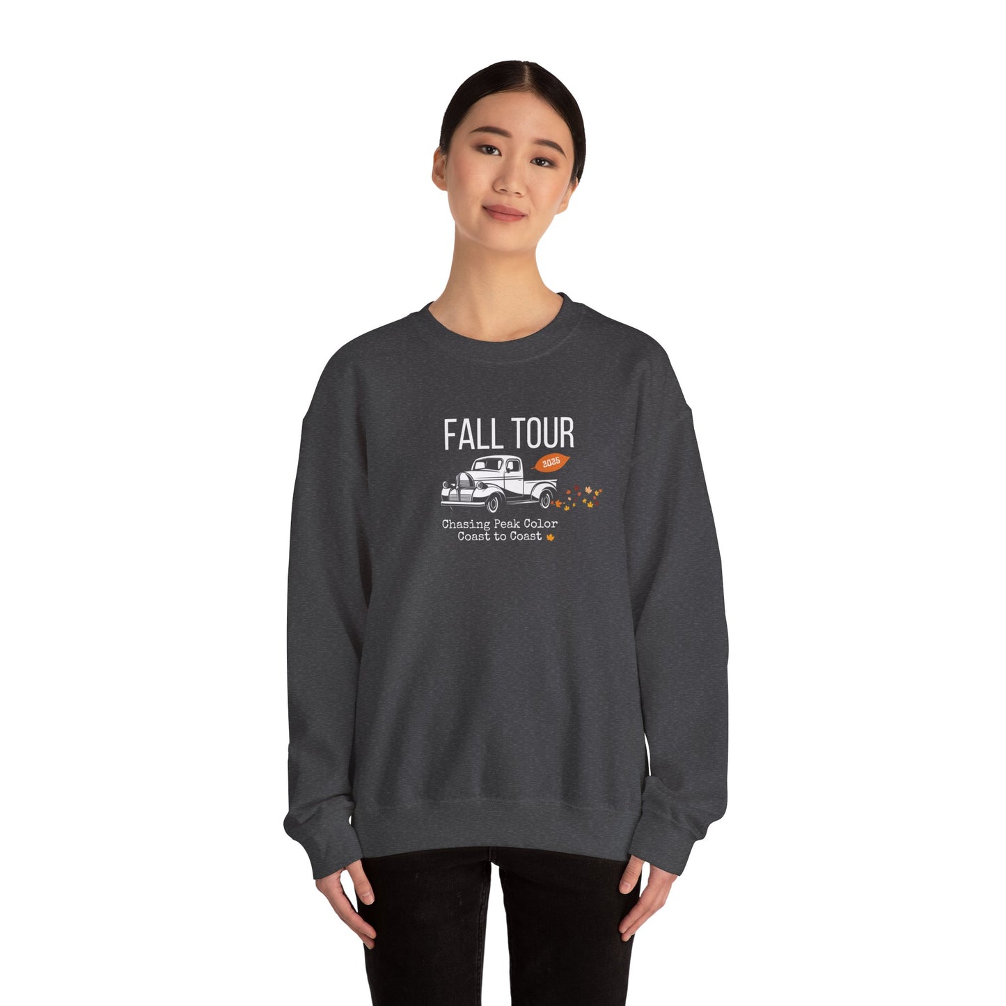 Chasing Fall Color Coast To Coast- Concert Style Graphic Crewneck Sweatshirt For Fall and Leaf Lovers