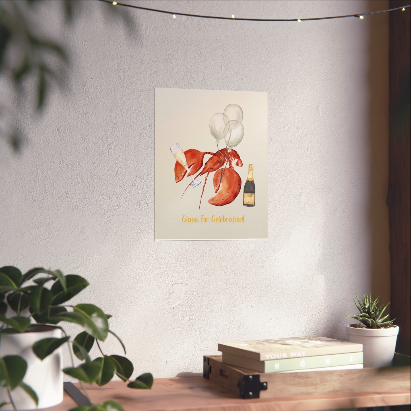 Claws for Celebration! Celebratory Whimsical Fine Art Poster, Wall Art, Unique Party Decor, Crab, Lobster Champagne