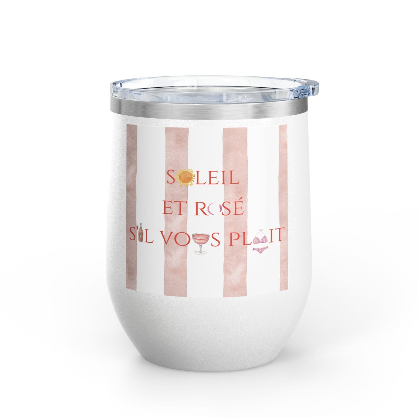 French Rosé Wine Tumbler, 12oz | Summer Drinkware, France Sun Rosé Gift, French Beverage Cup