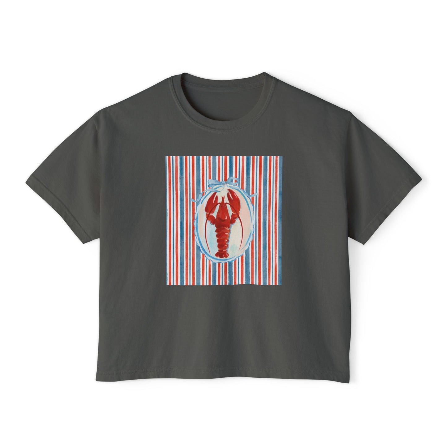 New England Lobster Vibe Boxy Graphic Tee, Nautical, Coastal Theme- Women's Relaxed Short Sleeve Fit T-Shirt