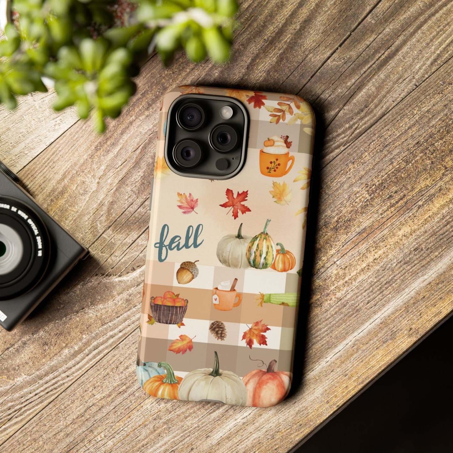 Fall Theme Phone Case, Autumn Vibes, Fall Leaves and Pumpkin Scene, Colorful Tough Case Phone Cover