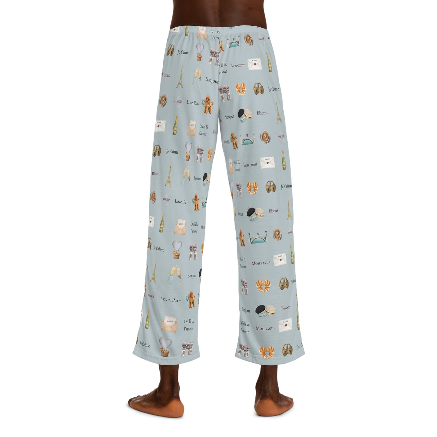 Blue Men's Paris Valentines Day Inspired Pajama Pants