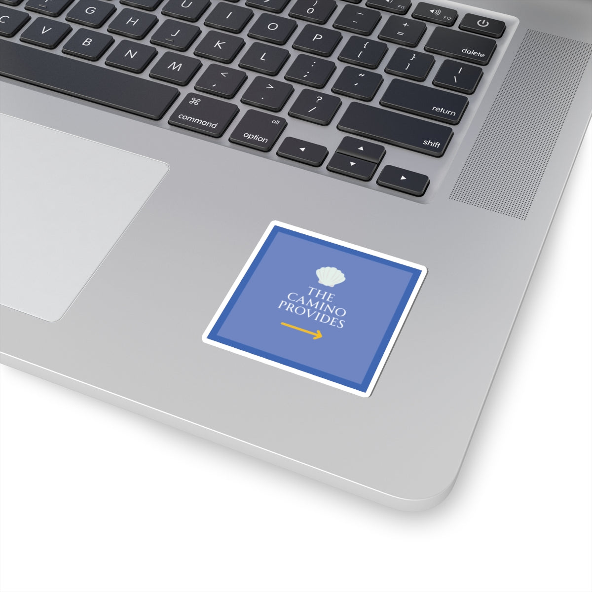 Laptop with a blue sticker on the palm rest area