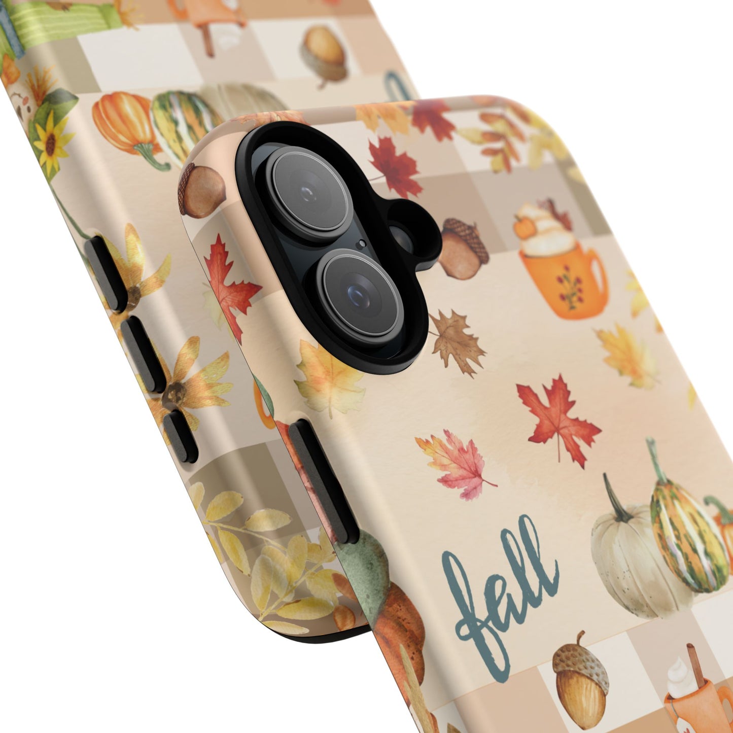 Fall Theme Phone Case, Autumn Vibes, Fall Leaves and Pumpkin Scene, Colorful Tough Case Phone Cover