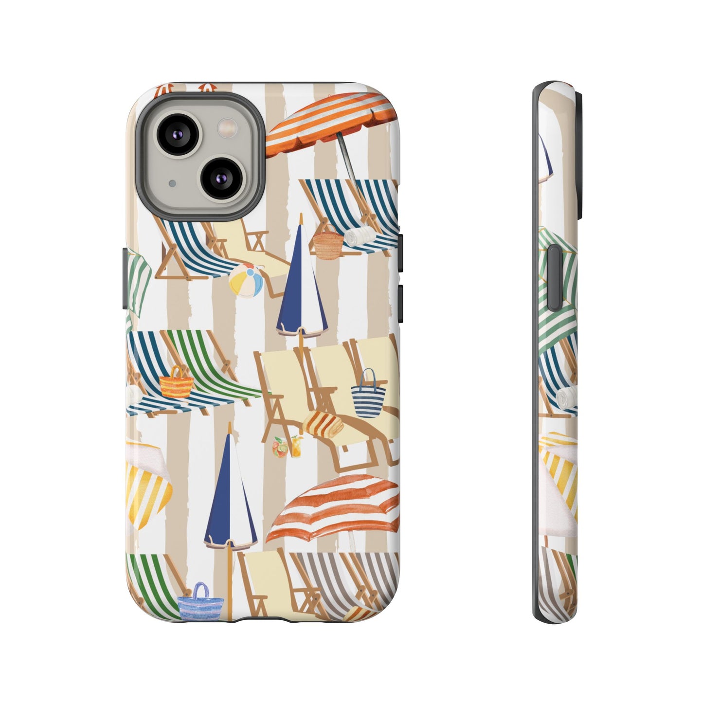 Italian Amalfi Summer Stripes Phone Case, Summer Vibes, Italian Beach Scene, Colorful Tough Case Phone Cover