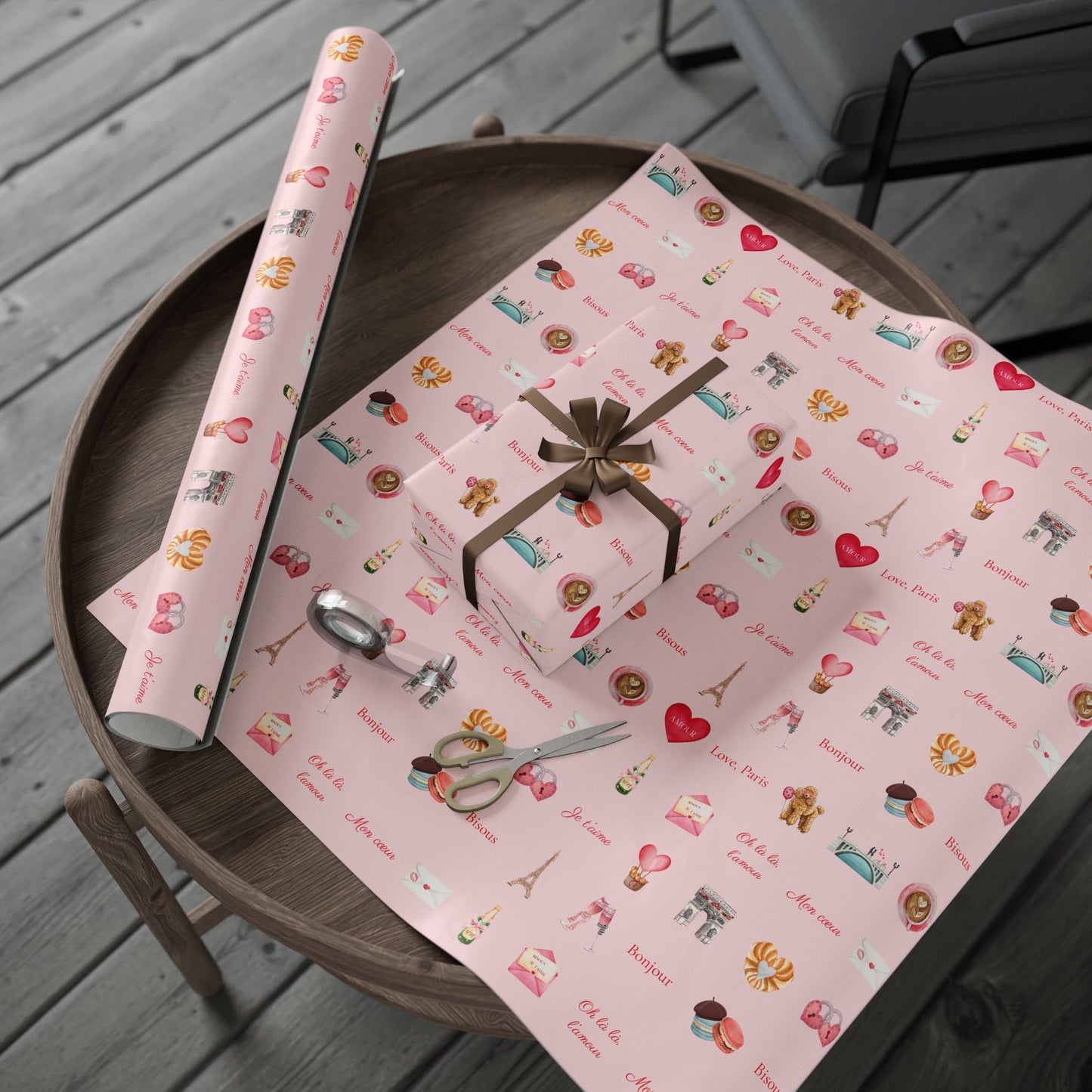Pink Paris Themed Valentines Day Whimsical Wrapping Paper