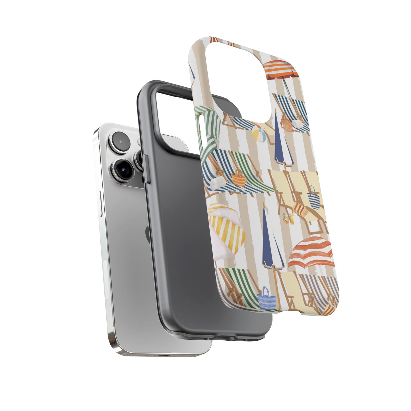 Italian Amalfi Summer Stripes Phone Case, Summer Vibes, Italian Beach Scene, Colorful Tough Case Phone Cover
