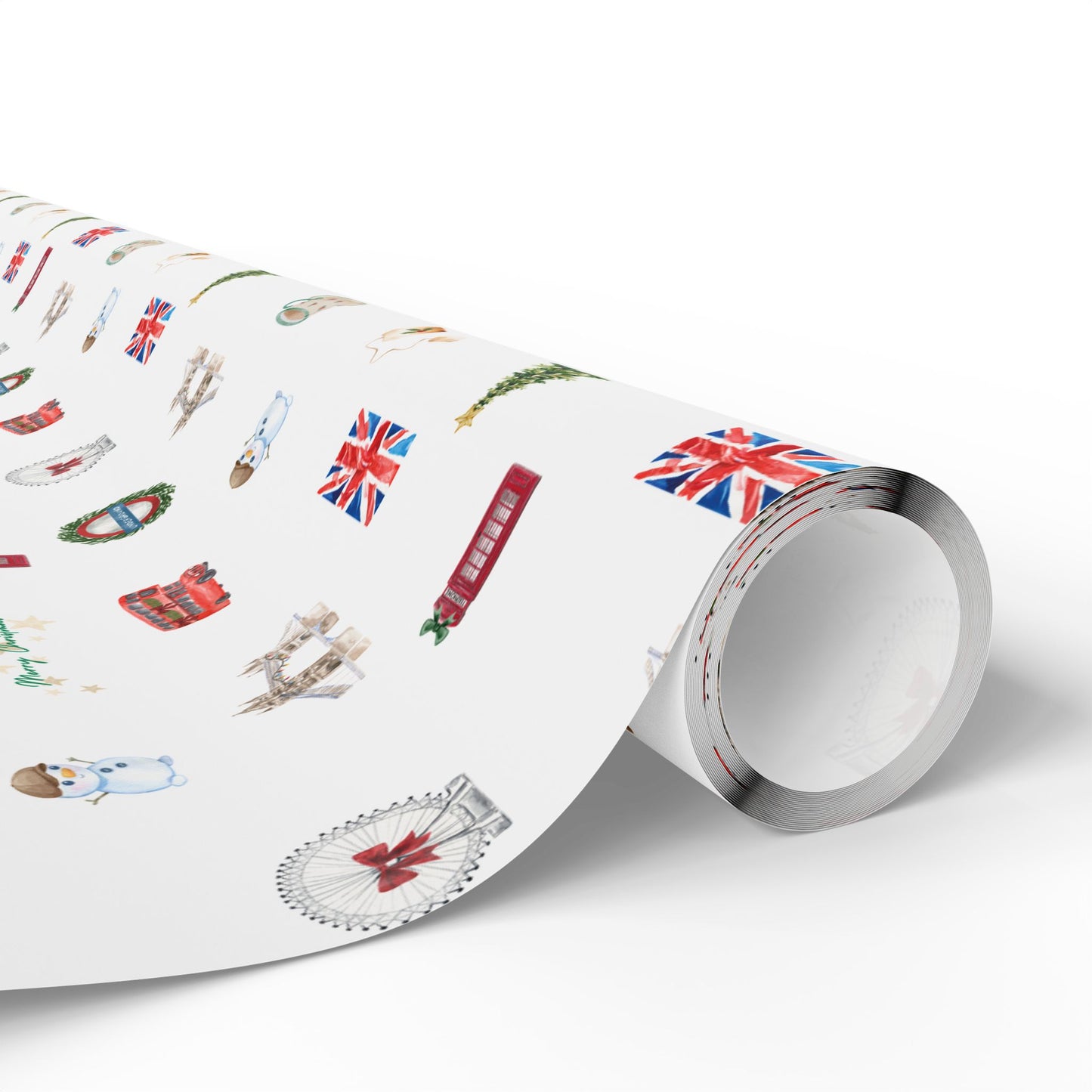 London Themed Christmas Festive Whimsical Wrapping Paper For Holiday, Christmas Gifts
