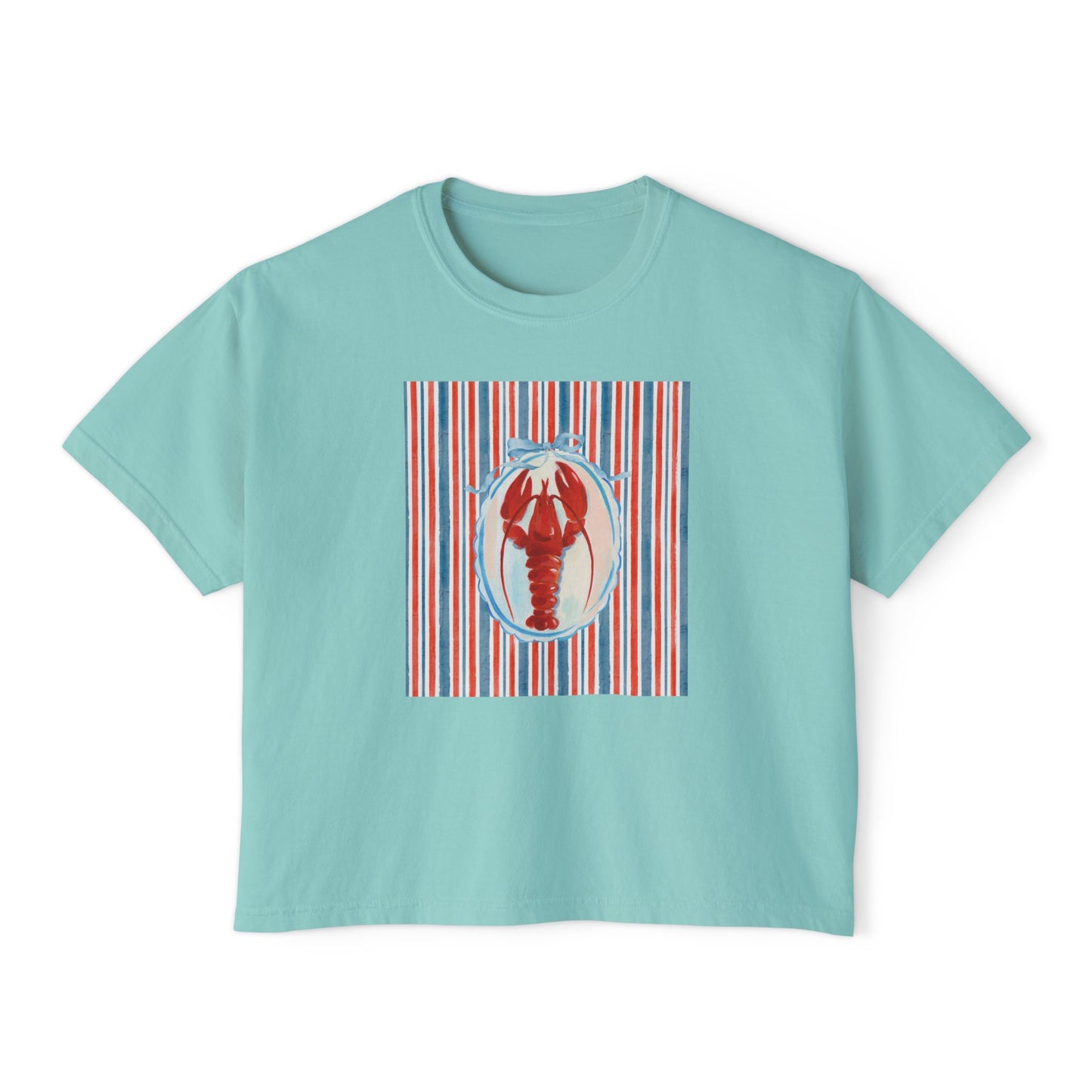 New England Lobster Vibe Boxy Graphic Tee, Nautical, Coastal Theme- Women's Relaxed Short Sleeve Fit T-Shirt