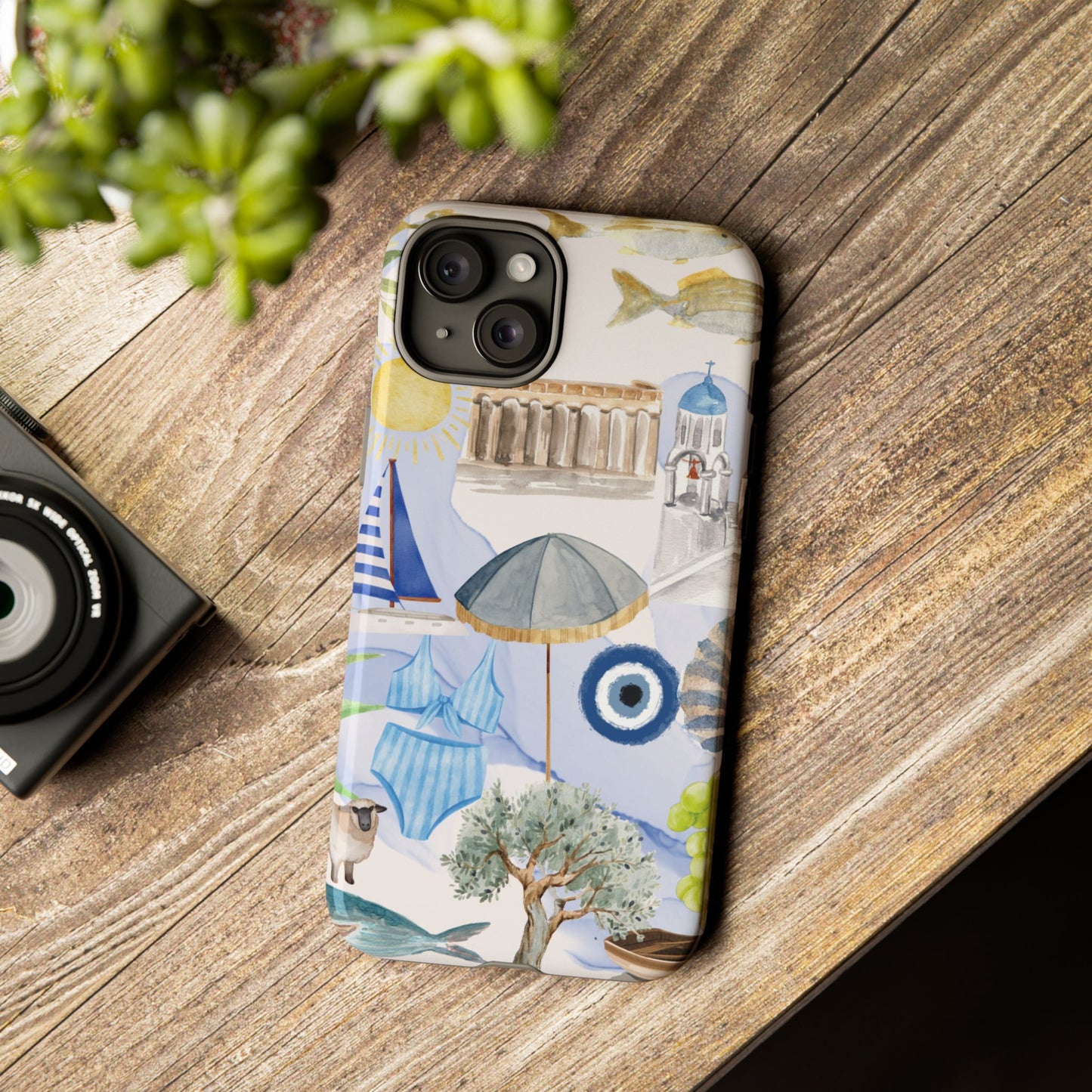 Greek Island Summer Beach Phone Case, Summer Vibes, Greece Scene, Colorful Tough Case Phone Cover