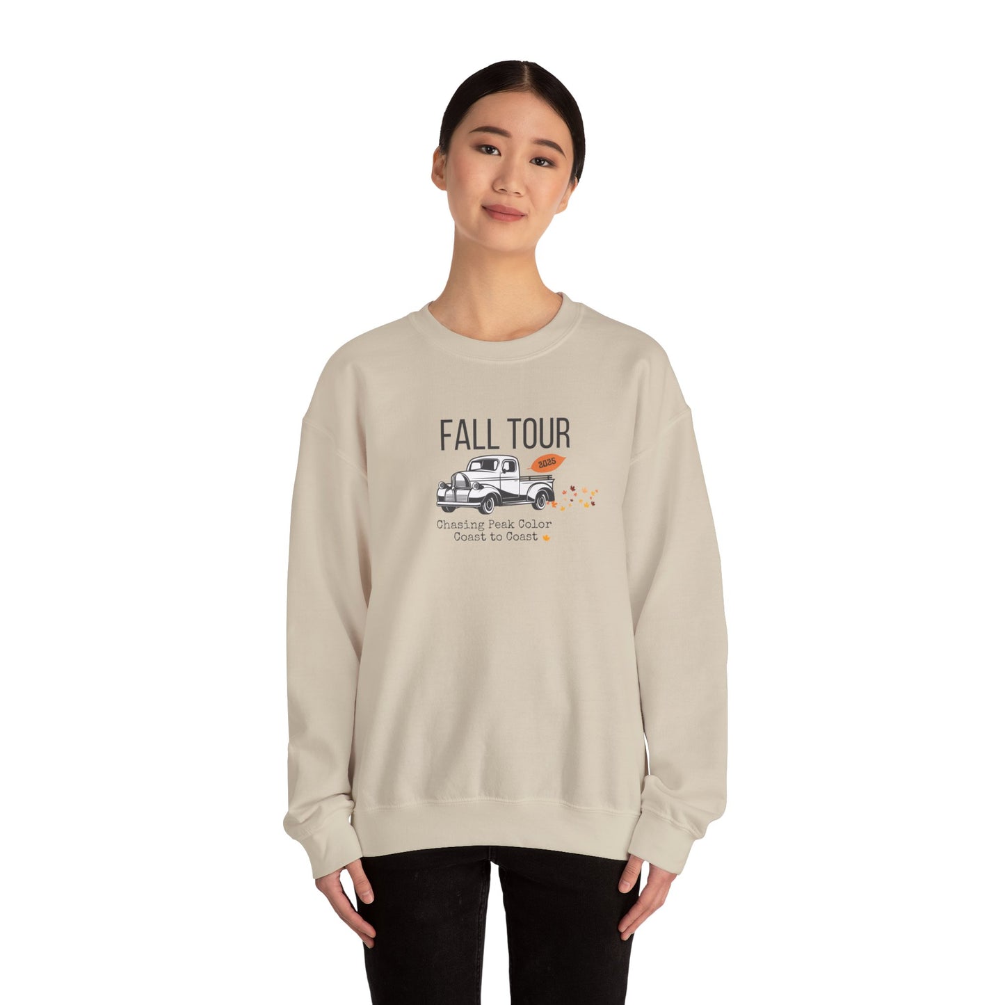 Chasing Fall Color Coast To Coast- Concert Style Graphic Crewneck Sweatshirt For Fall and Leaf Lovers