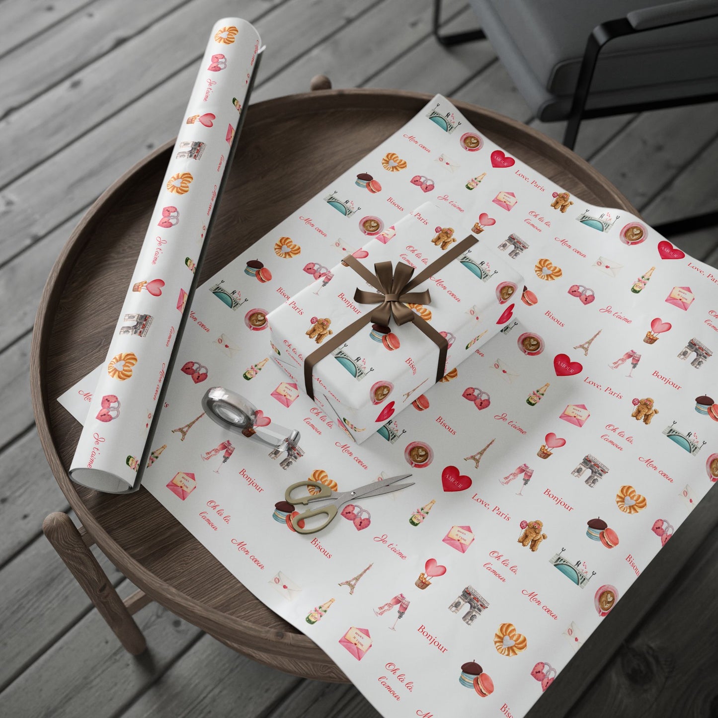 Paris Themed Valentines Day Whimsical Wrapping Paper