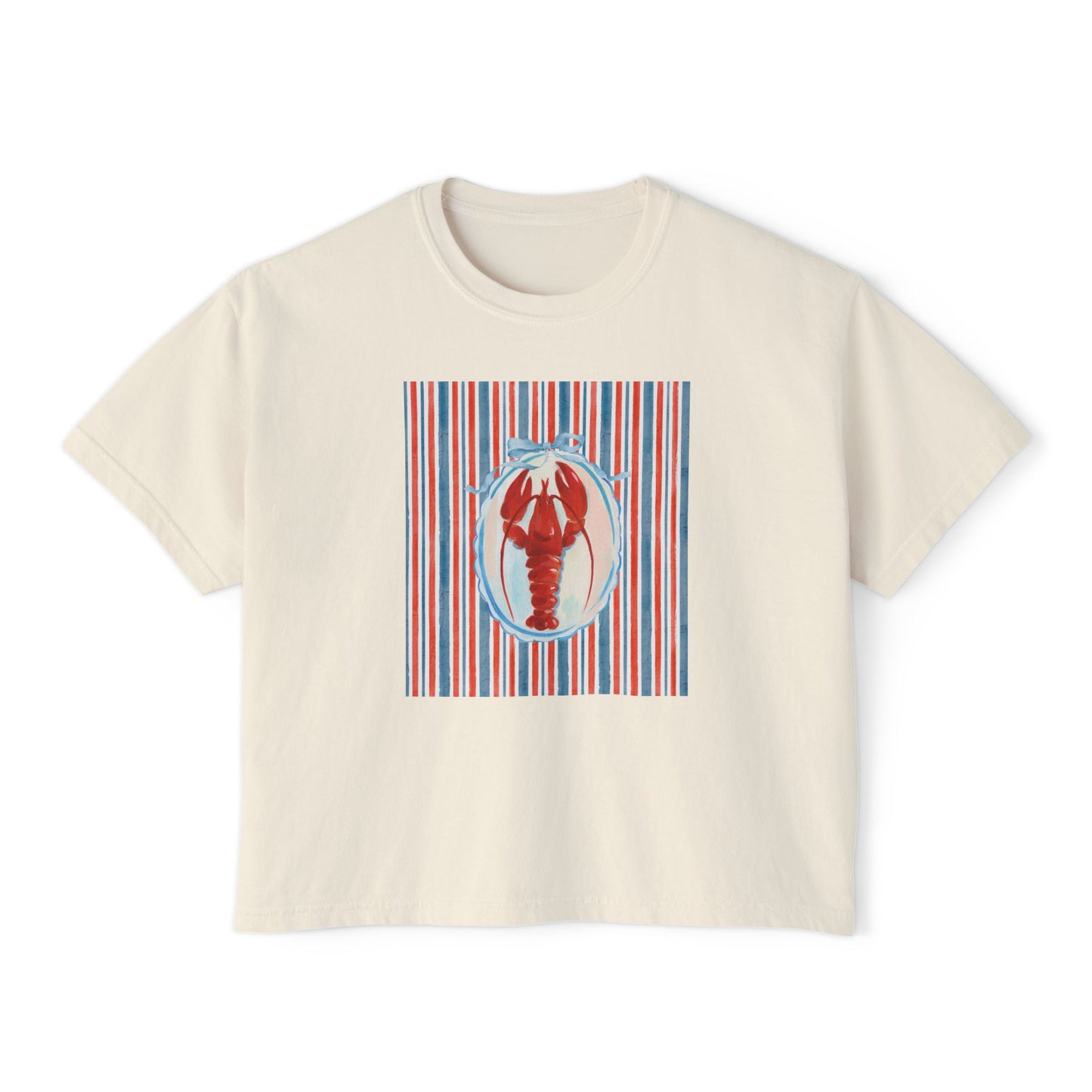 New England Lobster Vibe Boxy Graphic Tee, Nautical, Coastal Theme- Women's Relaxed Short Sleeve Fit T-Shirt