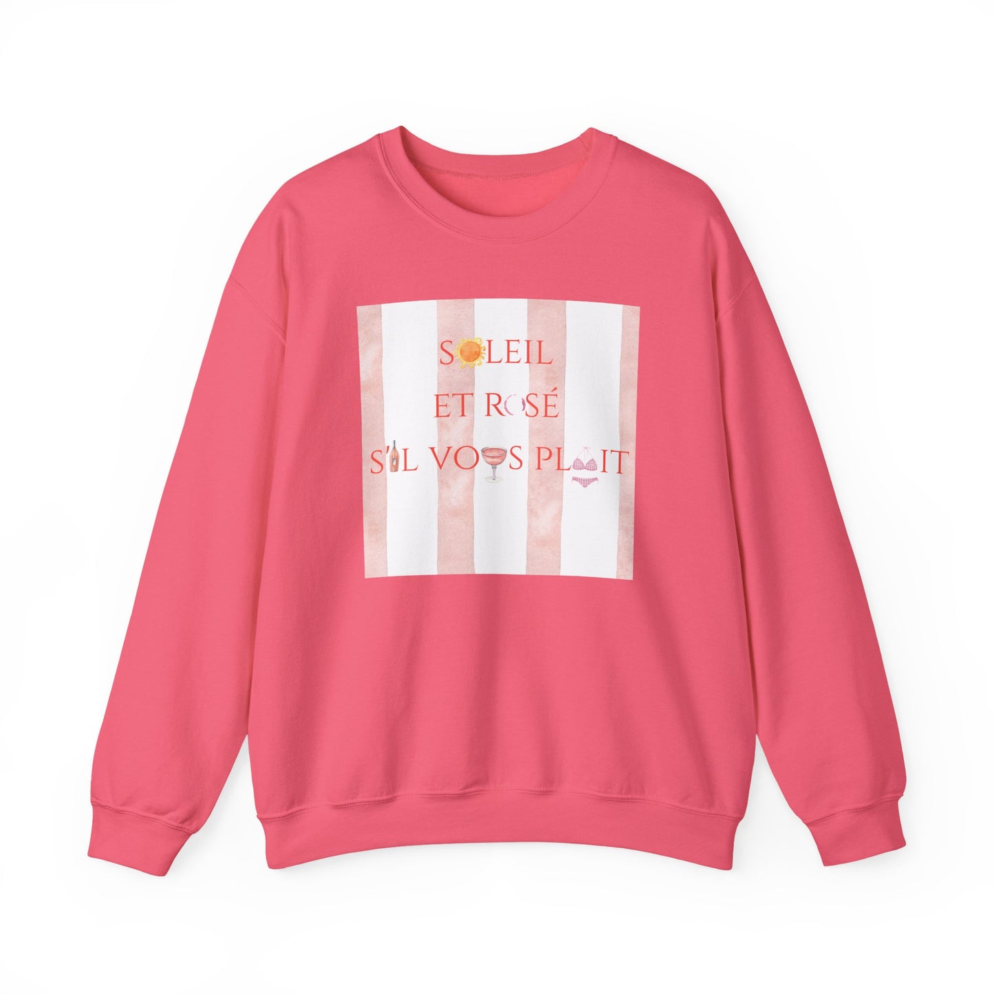 France-Inspired Rosé Summer Striped Graphic Crewneck Sweatshirt With French Vibes