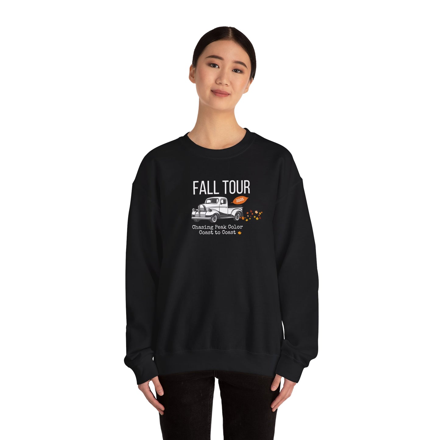 Chasing Fall Color Coast To Coast- Concert Style Graphic Crewneck Sweatshirt For Fall and Leaf Lovers