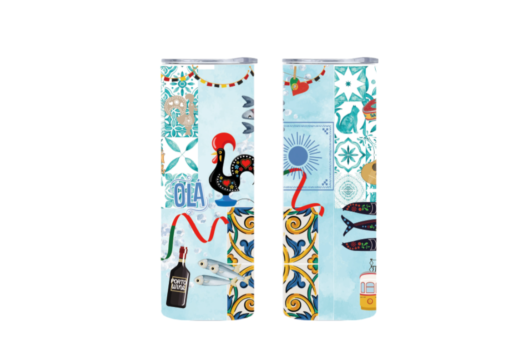 Four Destination Designs! Euro Summer Skinny Tumbler, 20oz Travel Cup, Water Bottle with Straw