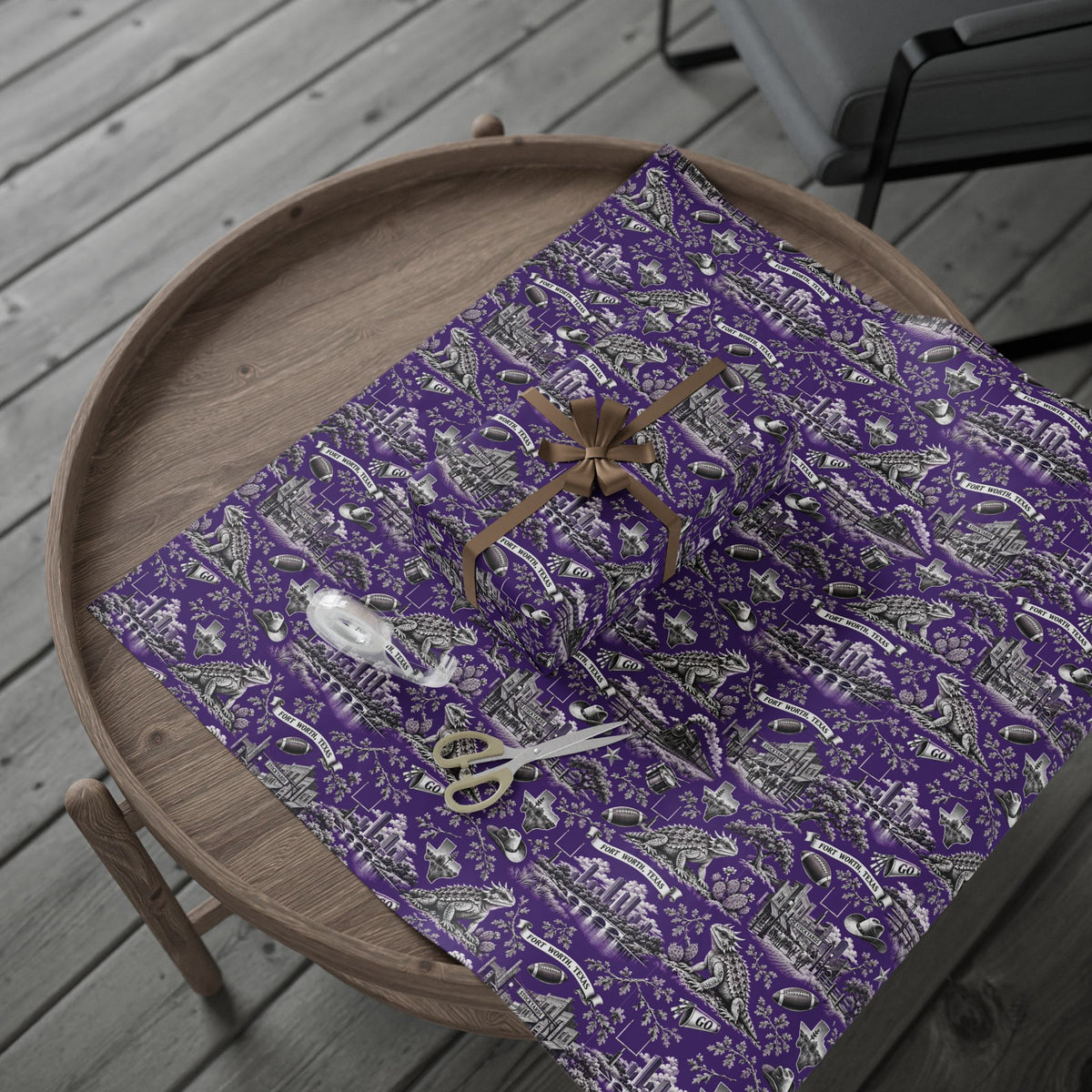 Fort Worth, Texas Football Toile Wrapping Paper: Purple and White Gift Wrap