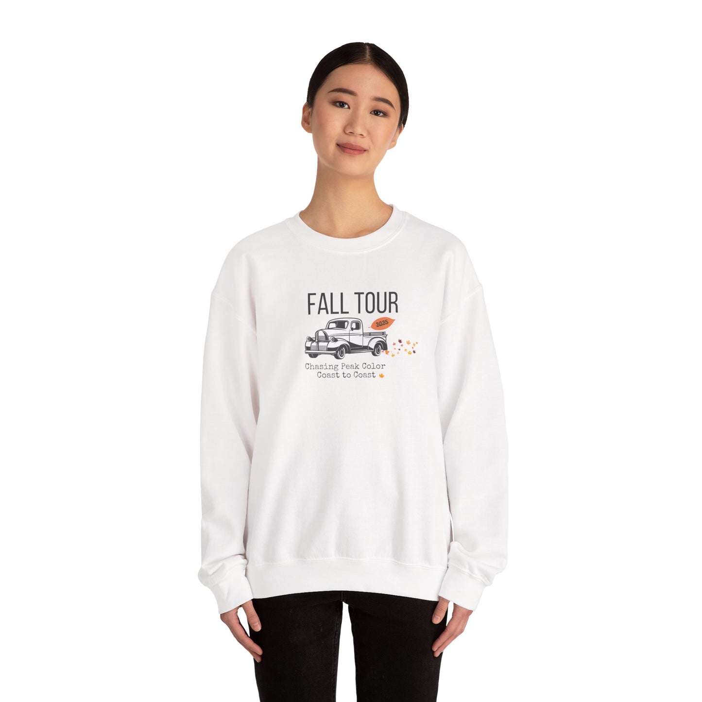Chasing Fall Color Coast To Coast- Concert Style Graphic Crewneck Sweatshirt For Fall and Leaf Lovers