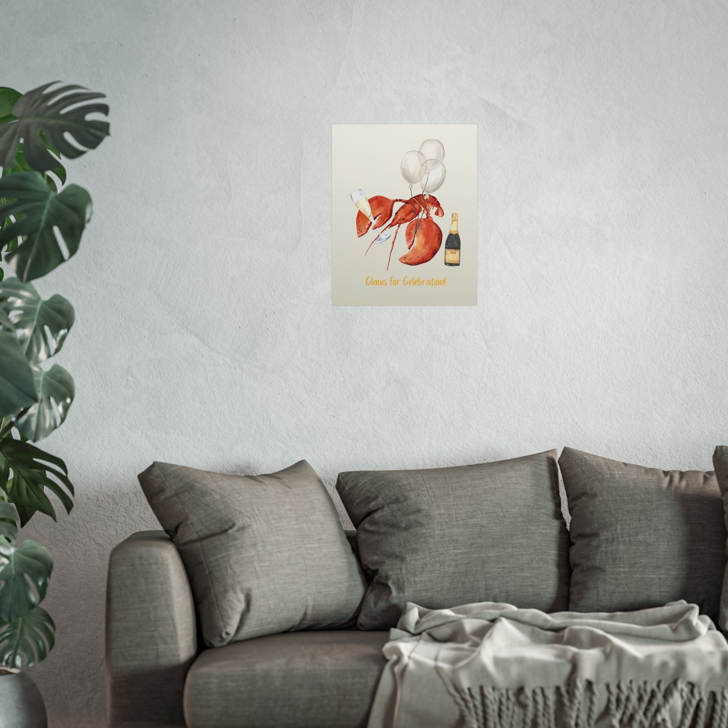 Claws for Celebration! Celebratory Whimsical Fine Art Poster, Wall Art, Unique Party Decor, Crab, Lobster Champagne