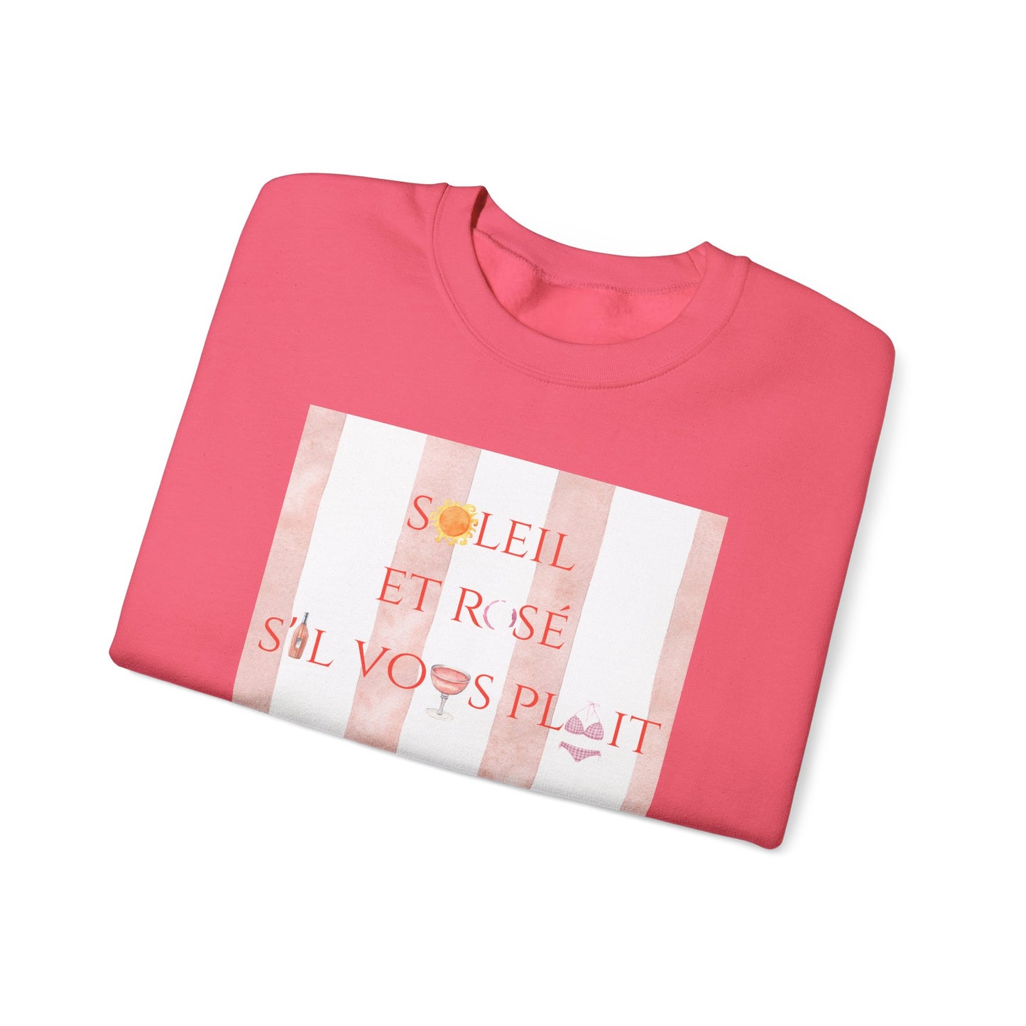 France-Inspired Rosé Summer Striped Graphic Crewneck Sweatshirt With French Vibes