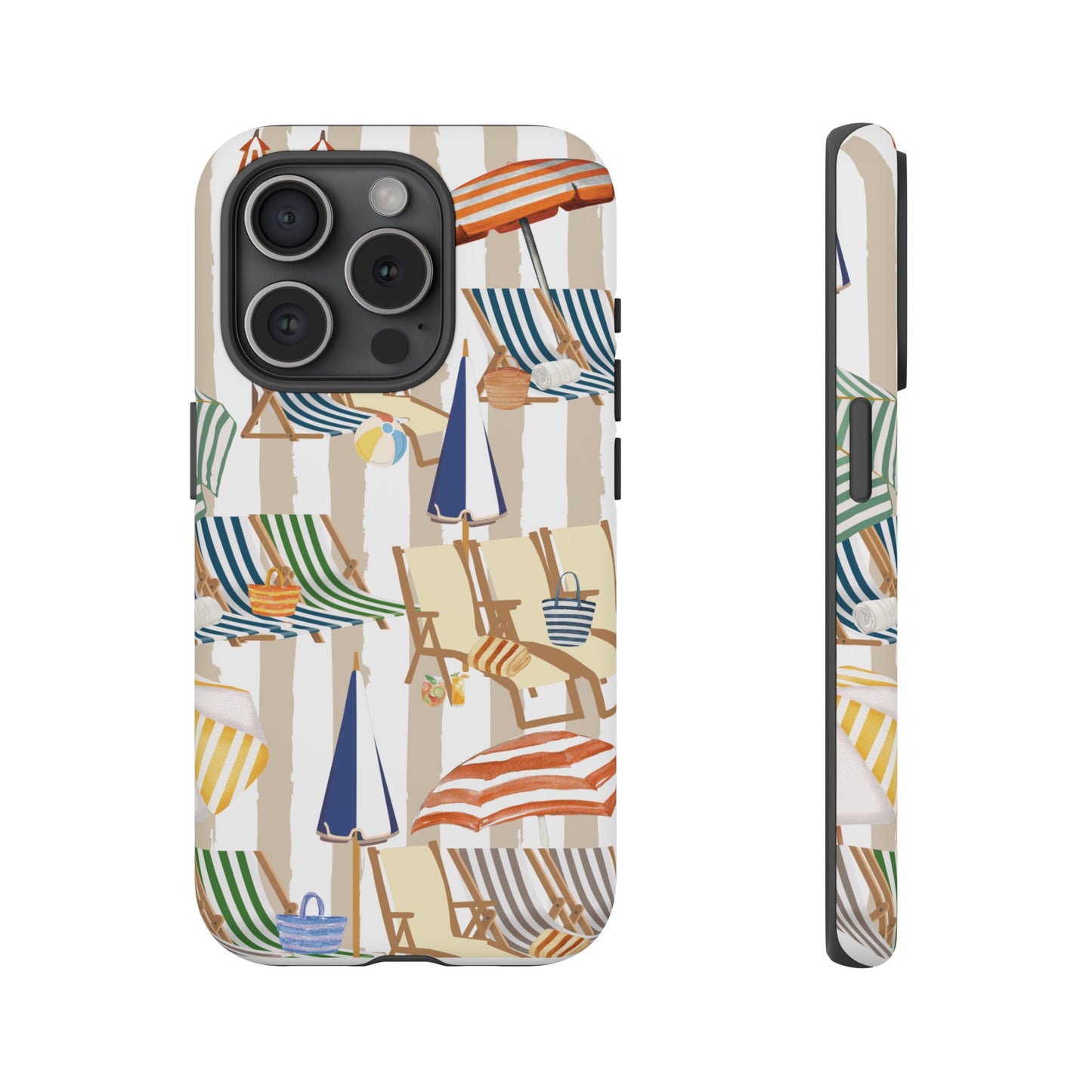 Italian Amalfi Summer Stripes Phone Case, Summer Vibes, Italian Beach Scene, Colorful Tough Case Phone Cover