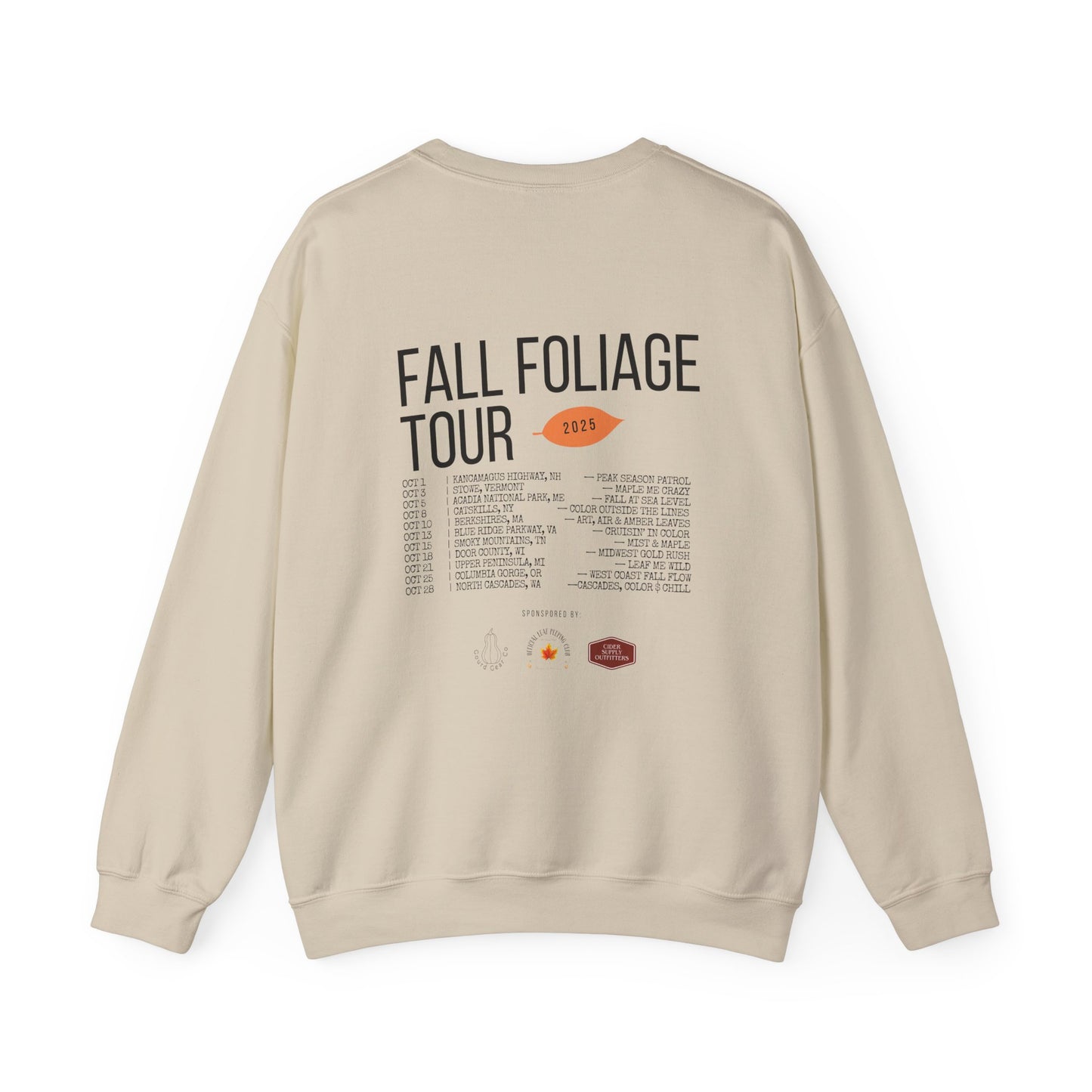 Chasing Fall Color Coast To Coast- Concert Style Graphic Crewneck Sweatshirt For Fall and Leaf Lovers