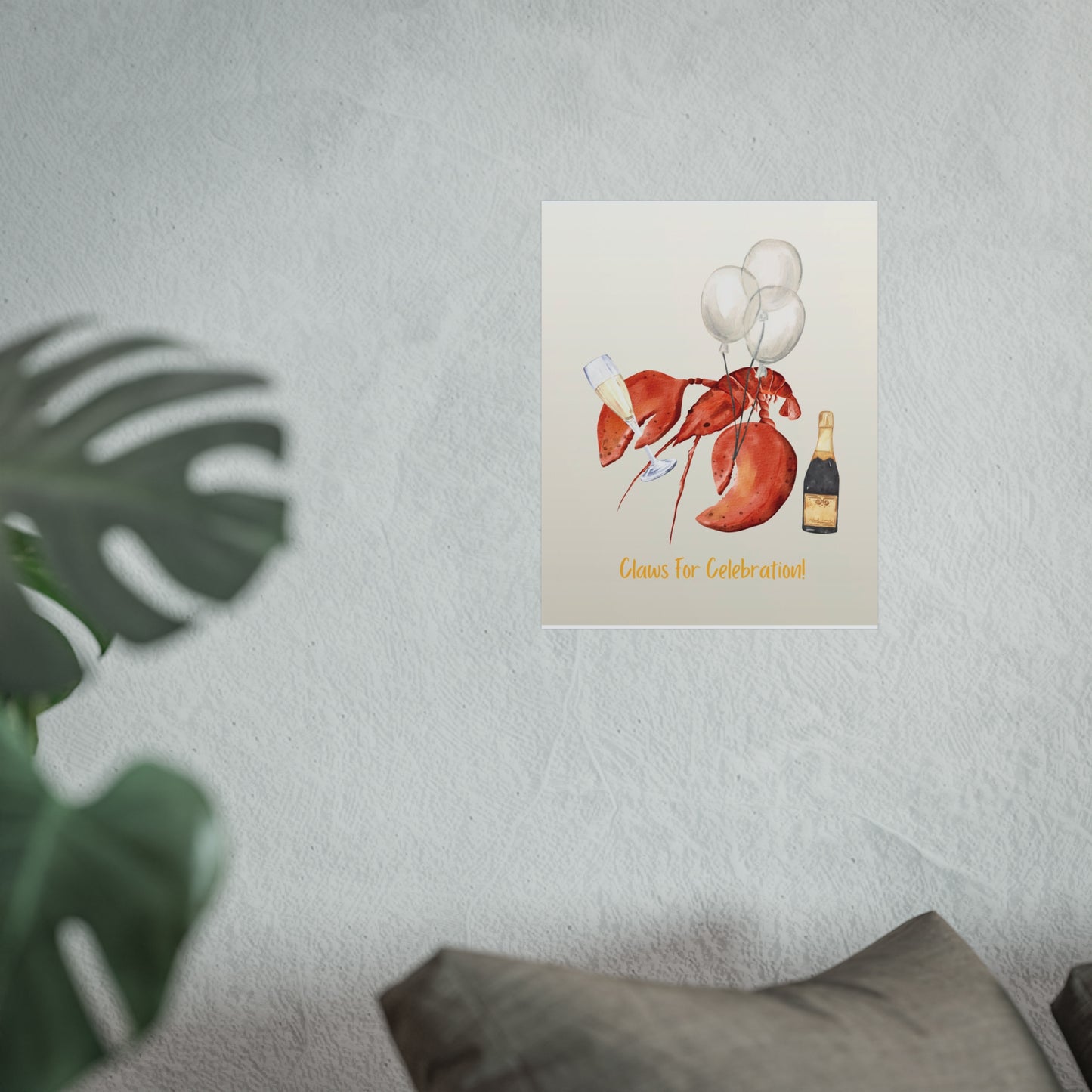 Claws for Celebration! Celebratory Whimsical Fine Art Poster, Wall Art, Unique Party Decor, Crab, Lobster Champagne