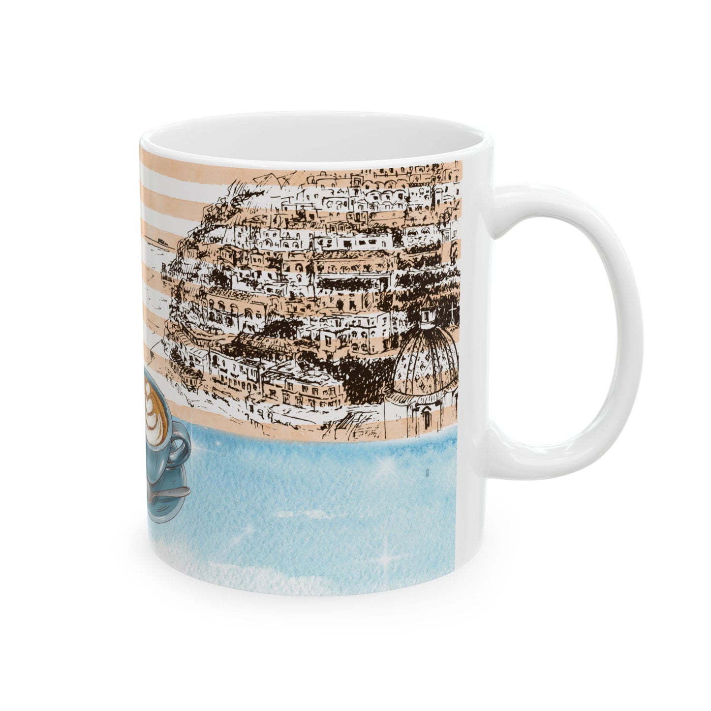 Mug with a design of a Amalfi e on a white background