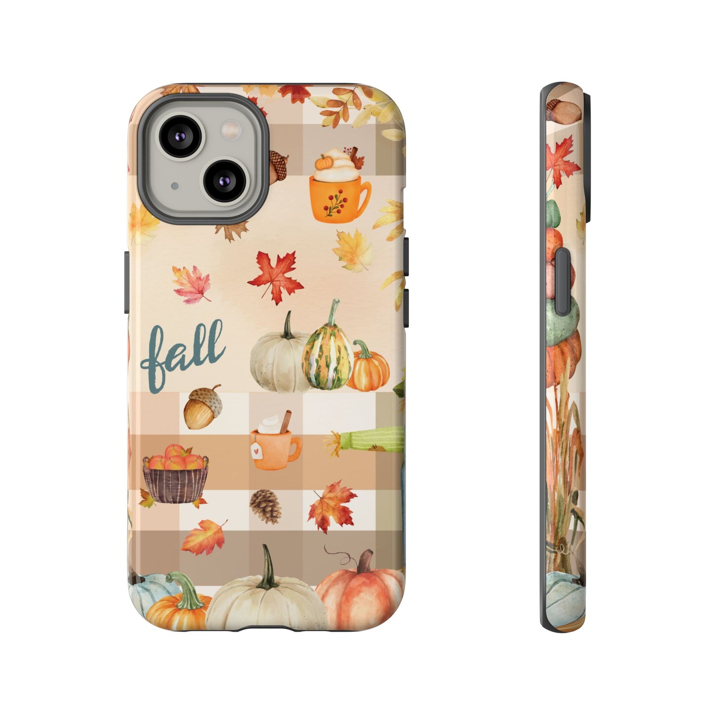 Fall Theme Phone Case, Autumn Vibes, Fall Leaves and Pumpkin Scene, Colorful Tough Case Phone Cover