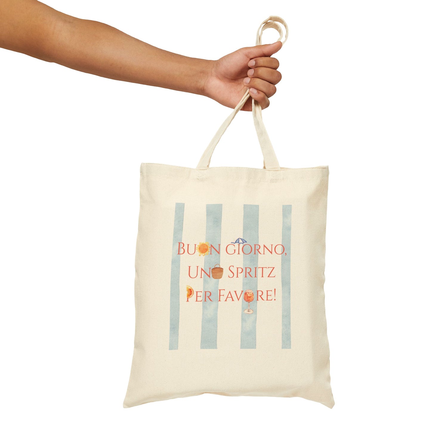 Italian Words Cotton Canvas Travel Summer Graphic Tote Bag for Italy and Spritz Lovers