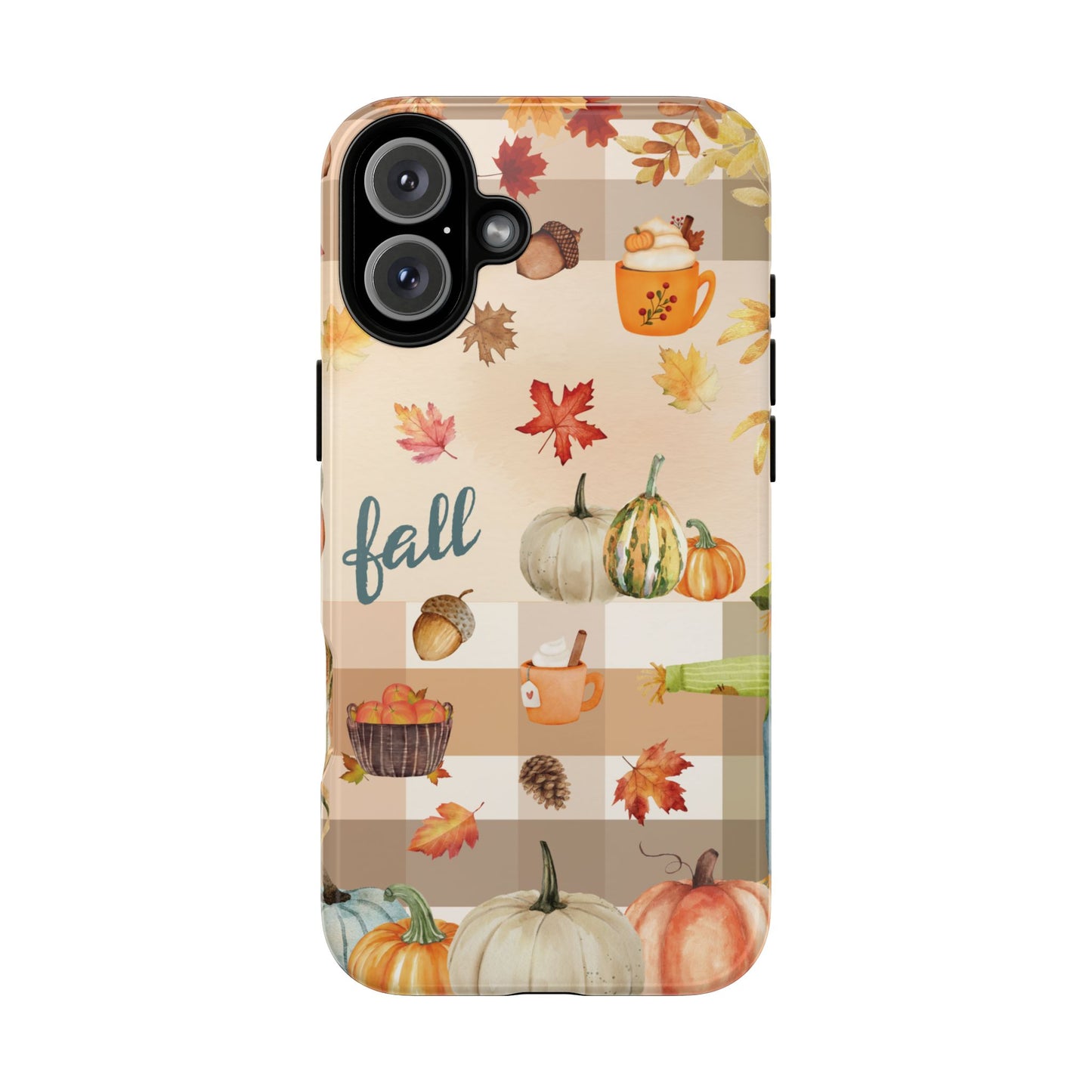 Fall Theme Phone Case, Autumn Vibes, Fall Leaves and Pumpkin Scene, Colorful Tough Case Phone Cover