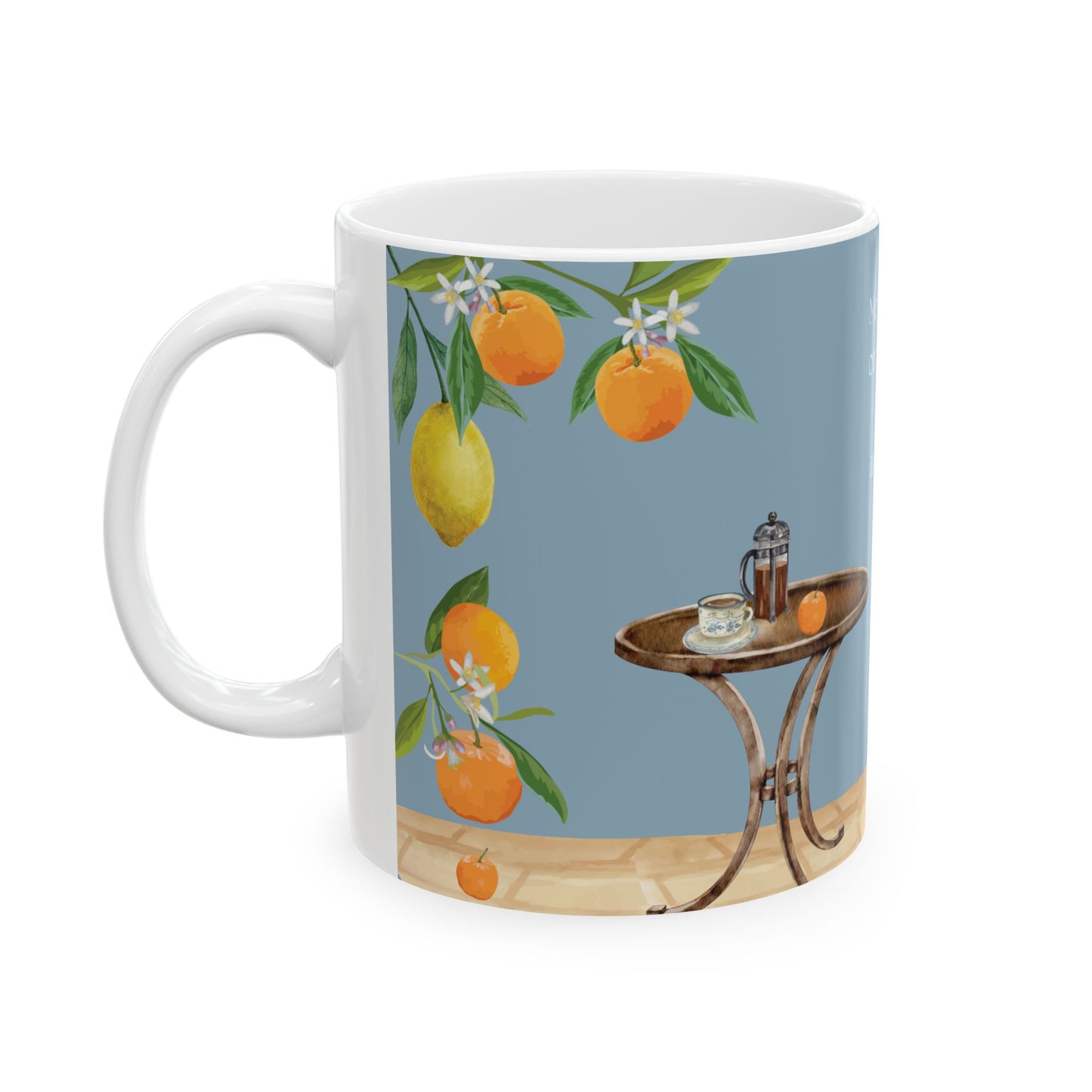 Mentally Sipping Caffè Latte On A Shaded Patio in Sicily, Travel Vignette Coffee Mug