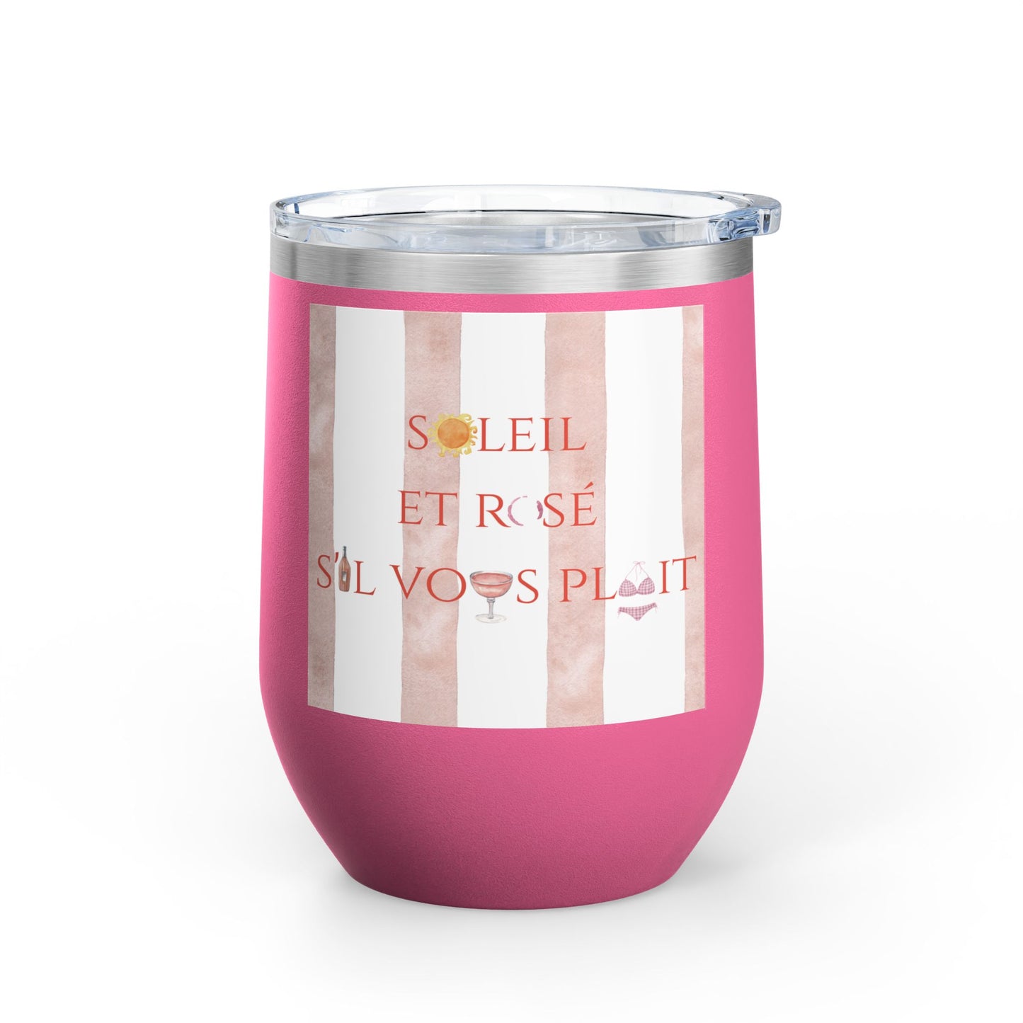 French Rosé Wine Tumbler, 12oz | Summer Drinkware, France Sun Rosé Gift, French Beverage Cup
