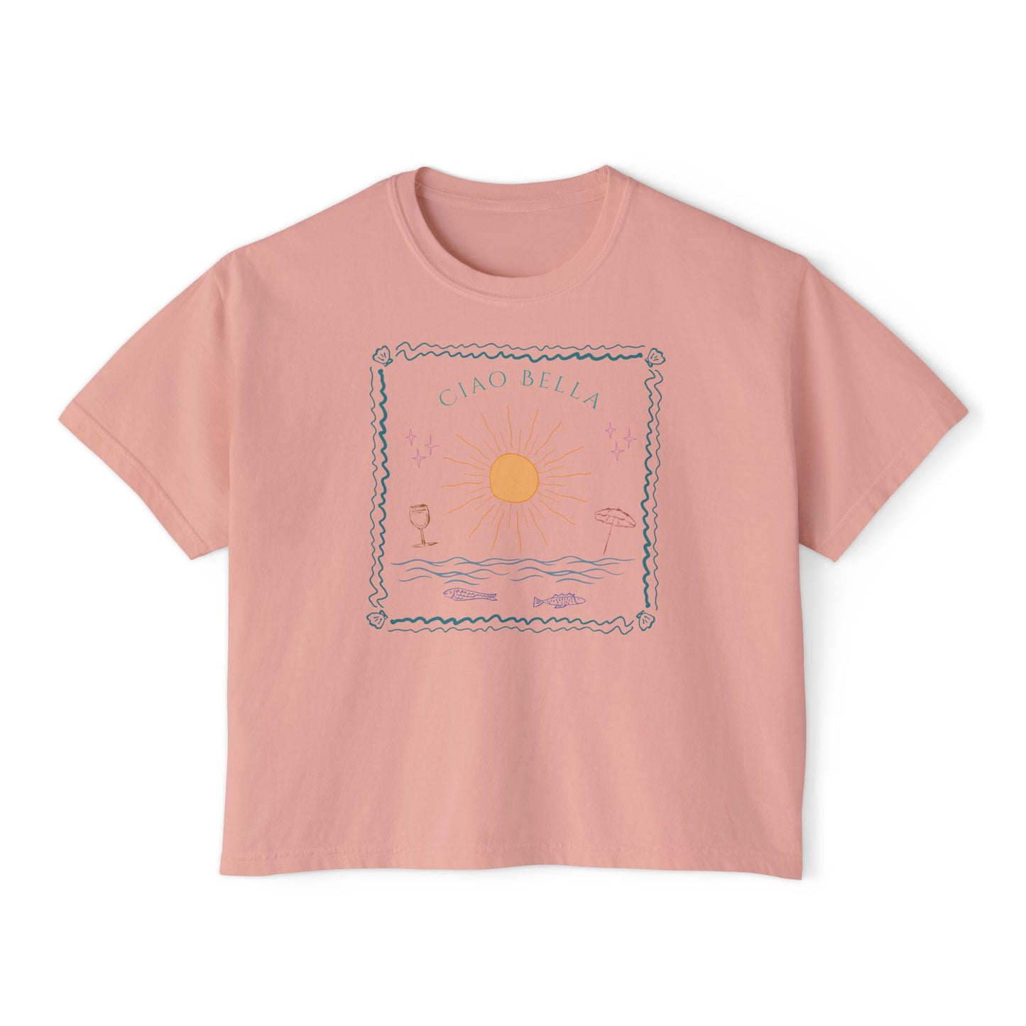 Ciao Bella Boxy Graphic Tee, Summer Italian Travel Theme- Women's Relaxed Short Sleeve Fit T-Shirt