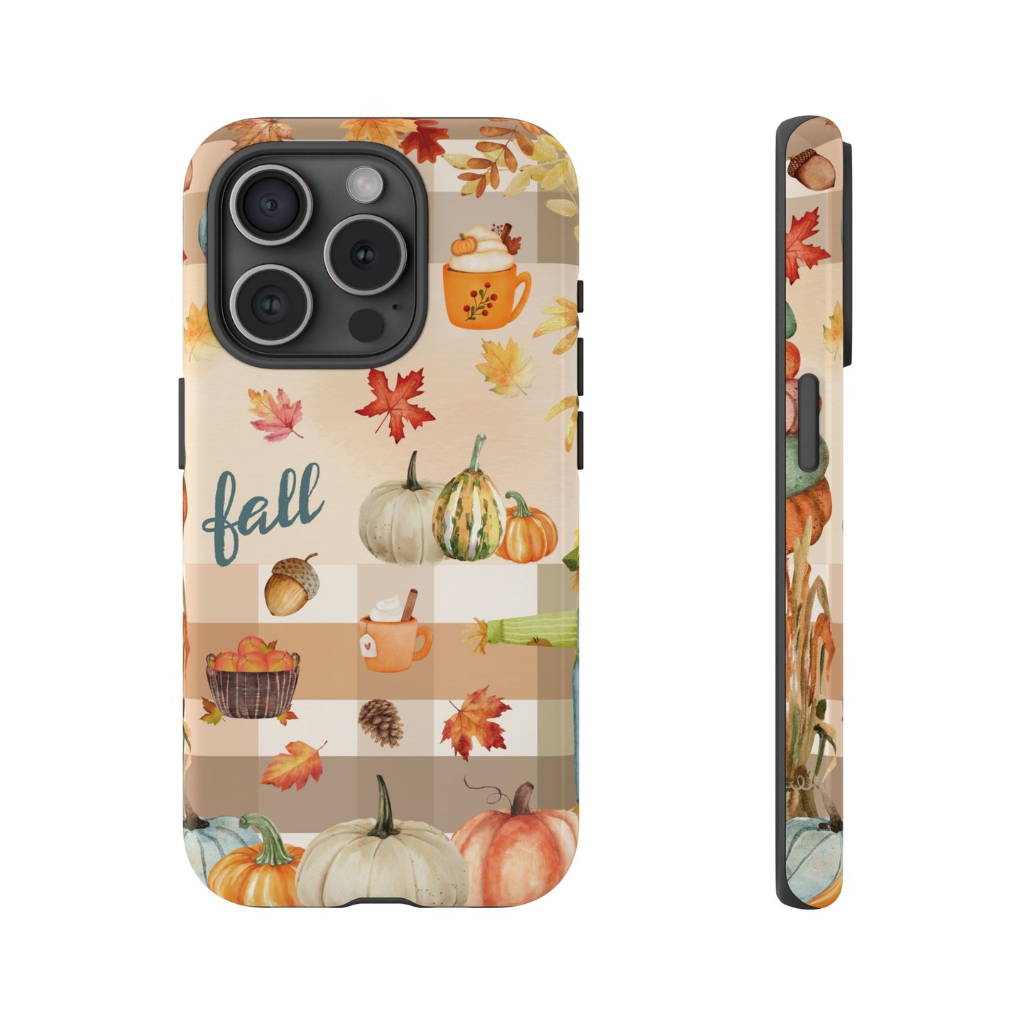 Fall Theme Phone Case, Autumn Vibes, Fall Leaves and Pumpkin Scene, Colorful Tough Case Phone Cover