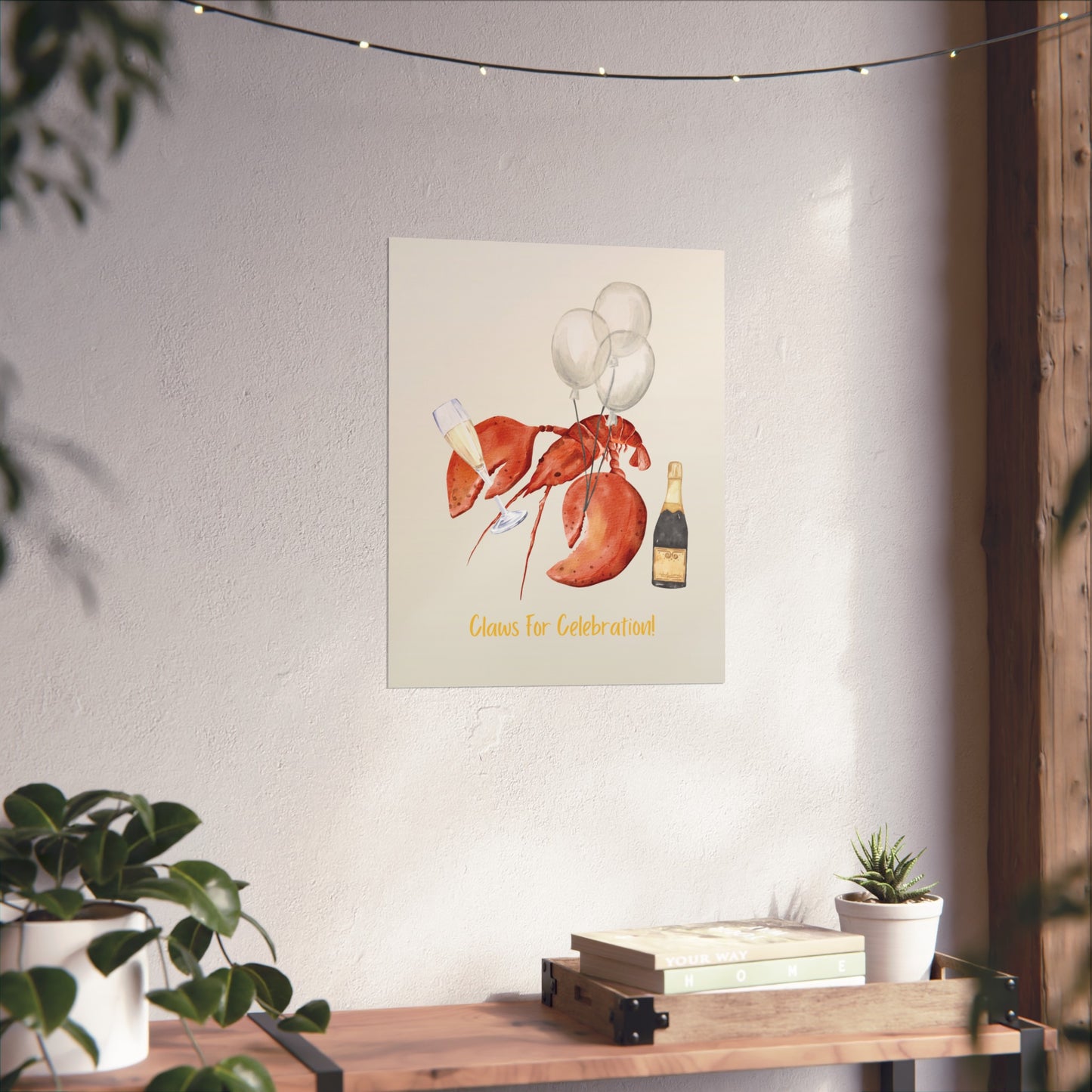 Claws for Celebration! Celebratory Whimsical Fine Art Poster, Wall Art, Unique Party Decor, Crab, Lobster Champagne