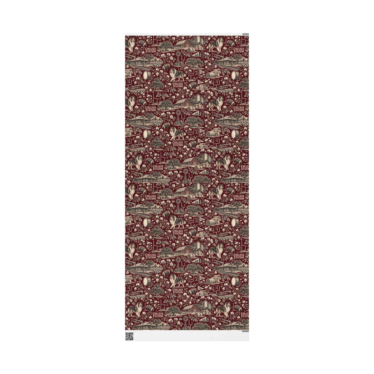 College Station, Texas Football Toile Wrapping Paper: Maroon and White Gift Wrap