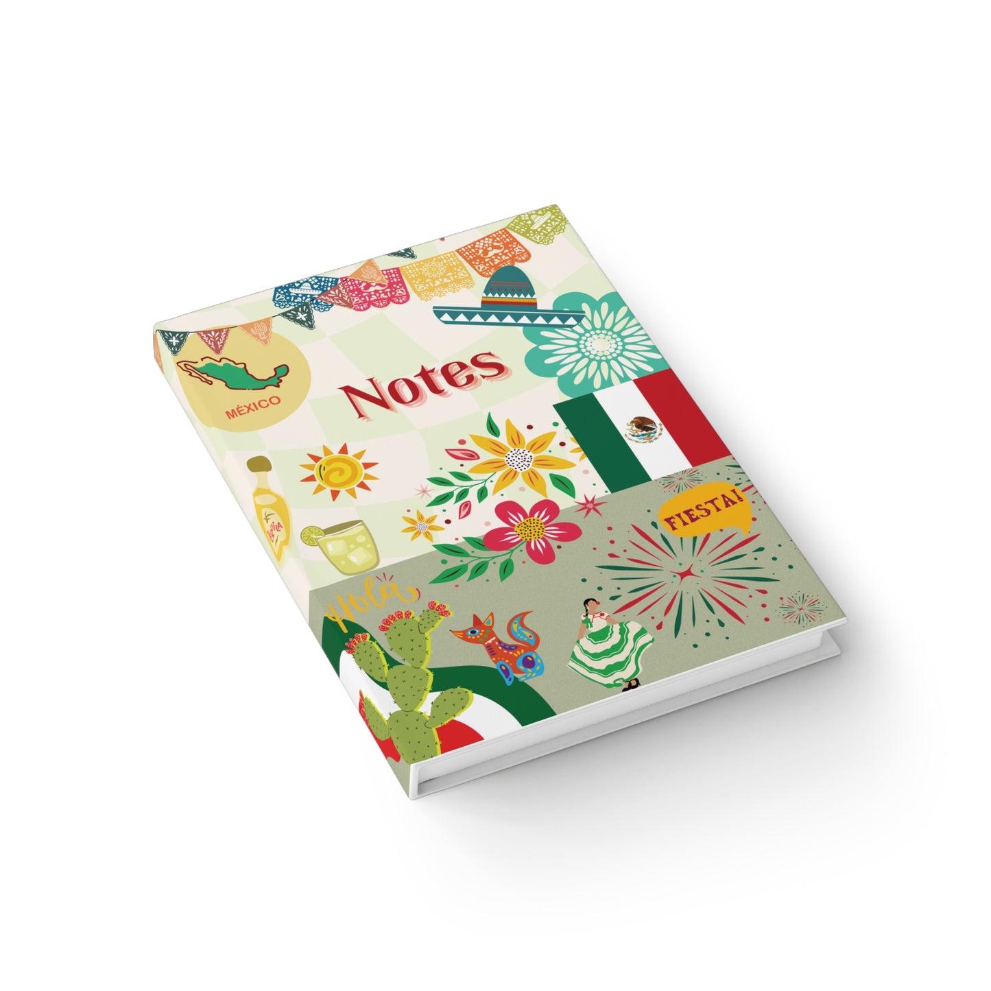 Mexican Inspired Hard Back Travel Journal - Blank Writing Notebook, Traveler's Sketchbook, Travel Notes with Mexico Fiesta Design