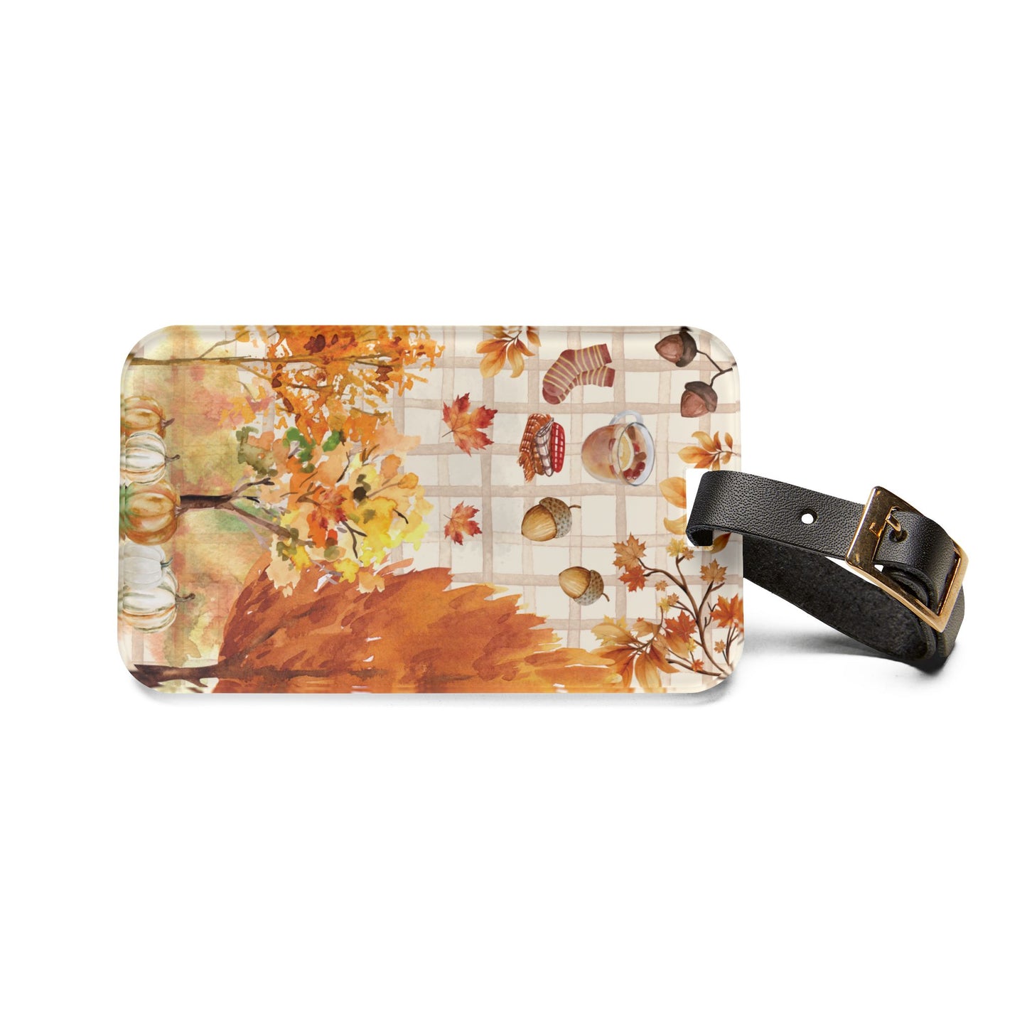 Fall Vibes Leaves and Pumpkin Travel Luggage Tag - Perfect for Fall, Cozy Travel- Autumn Gift, Wanderlust Essentials