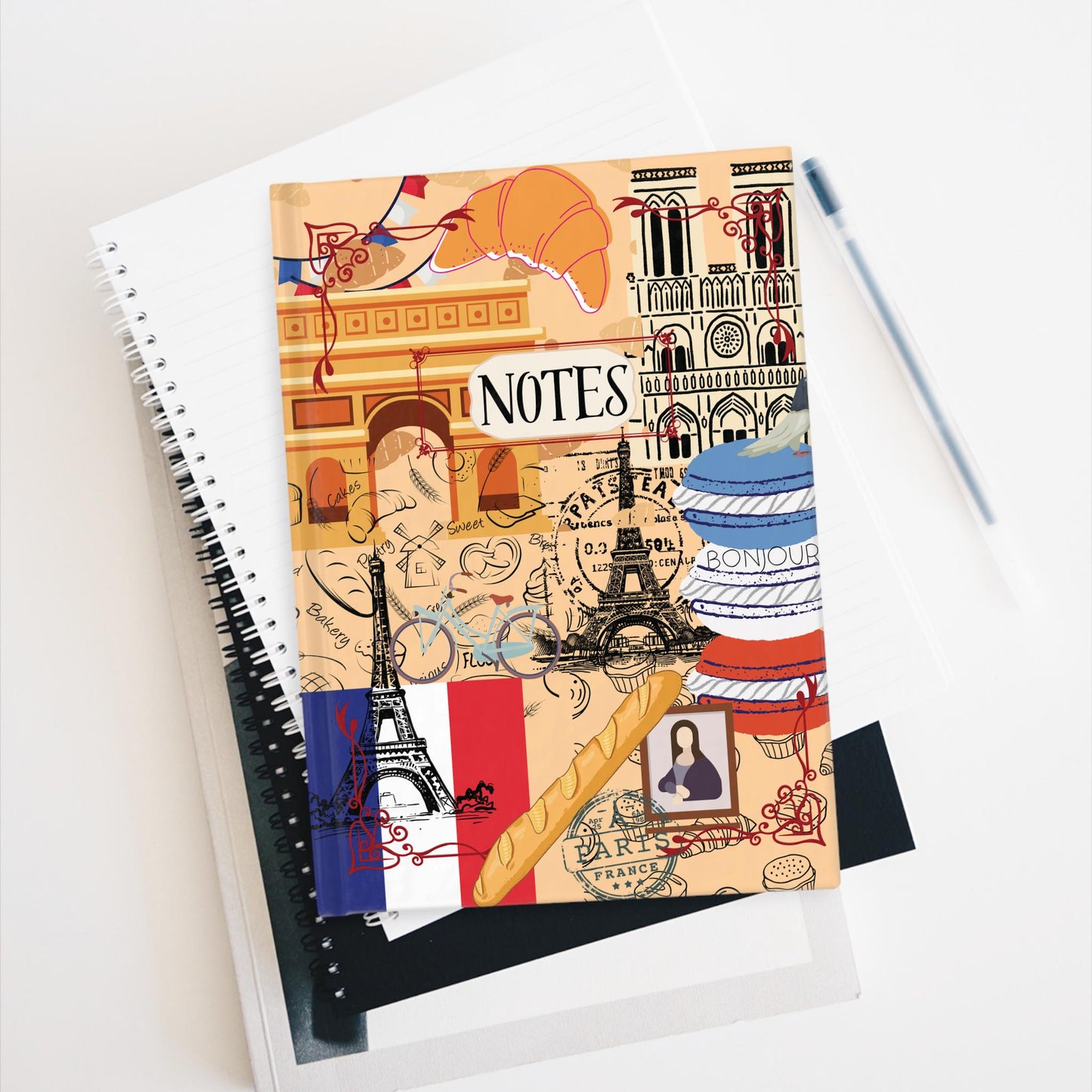 Paris France Lovers Hard Back Travel Journal - Blank Writing Notebook, Traveler's Sketchbook, Travel Notes with Francophile Design