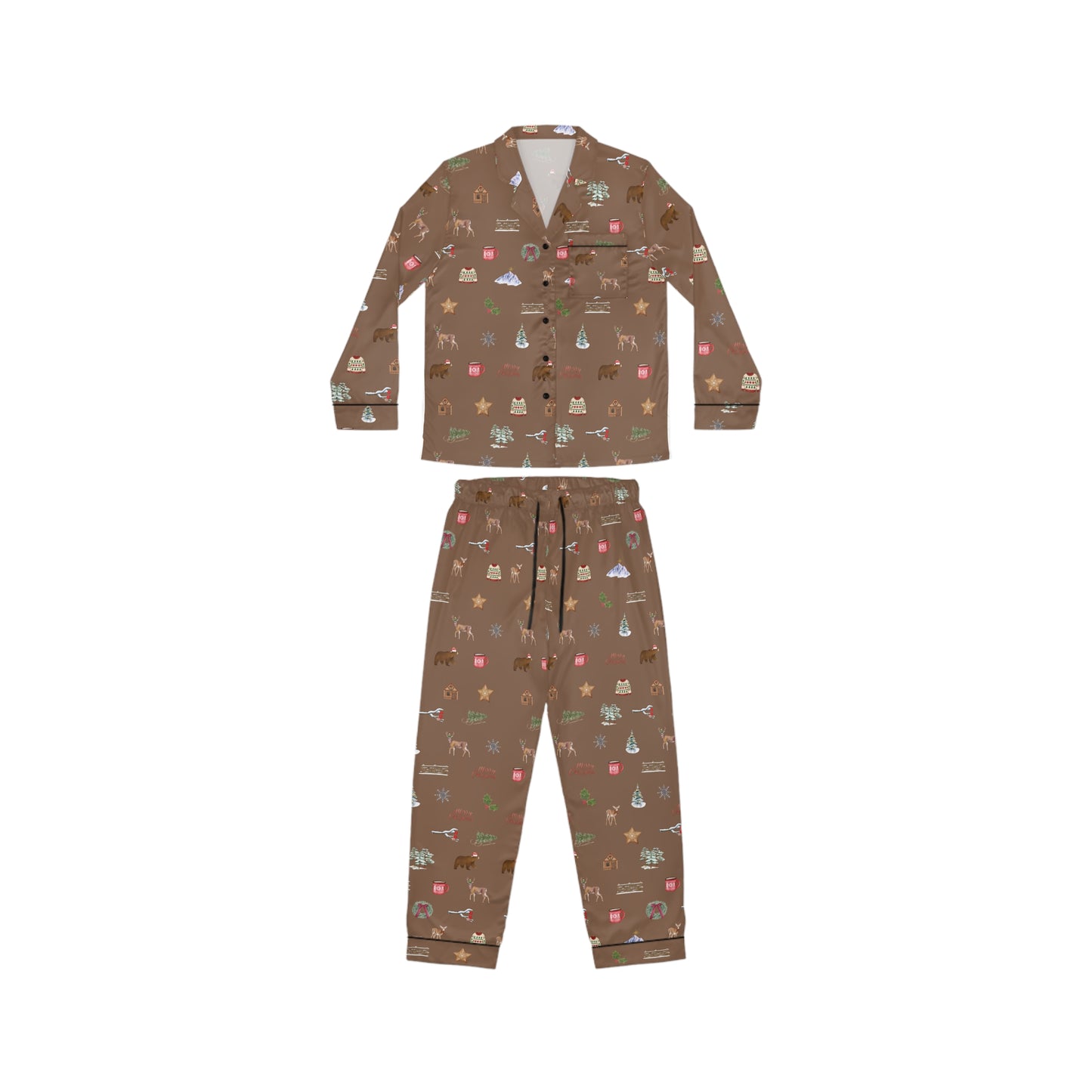 Mountain Christmas Holidays Brown Women's Satin Pajamas