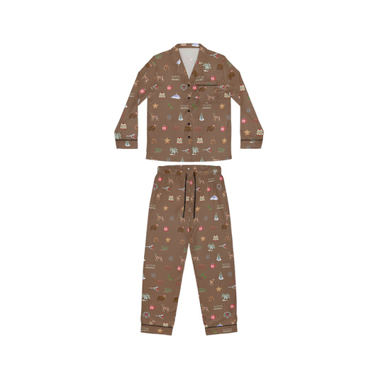 Mountain Christmas Holidays Brown Women's Satin Pajamas