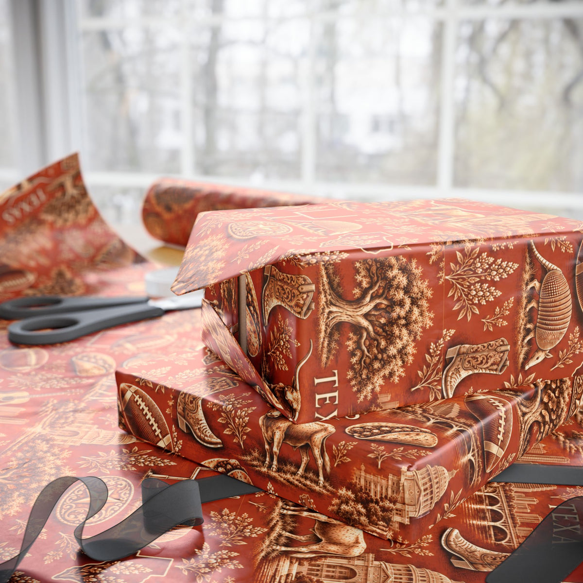 Austin, Texas Football Toile Wrapping Paper: Burnt Orange and White Gift Wrap