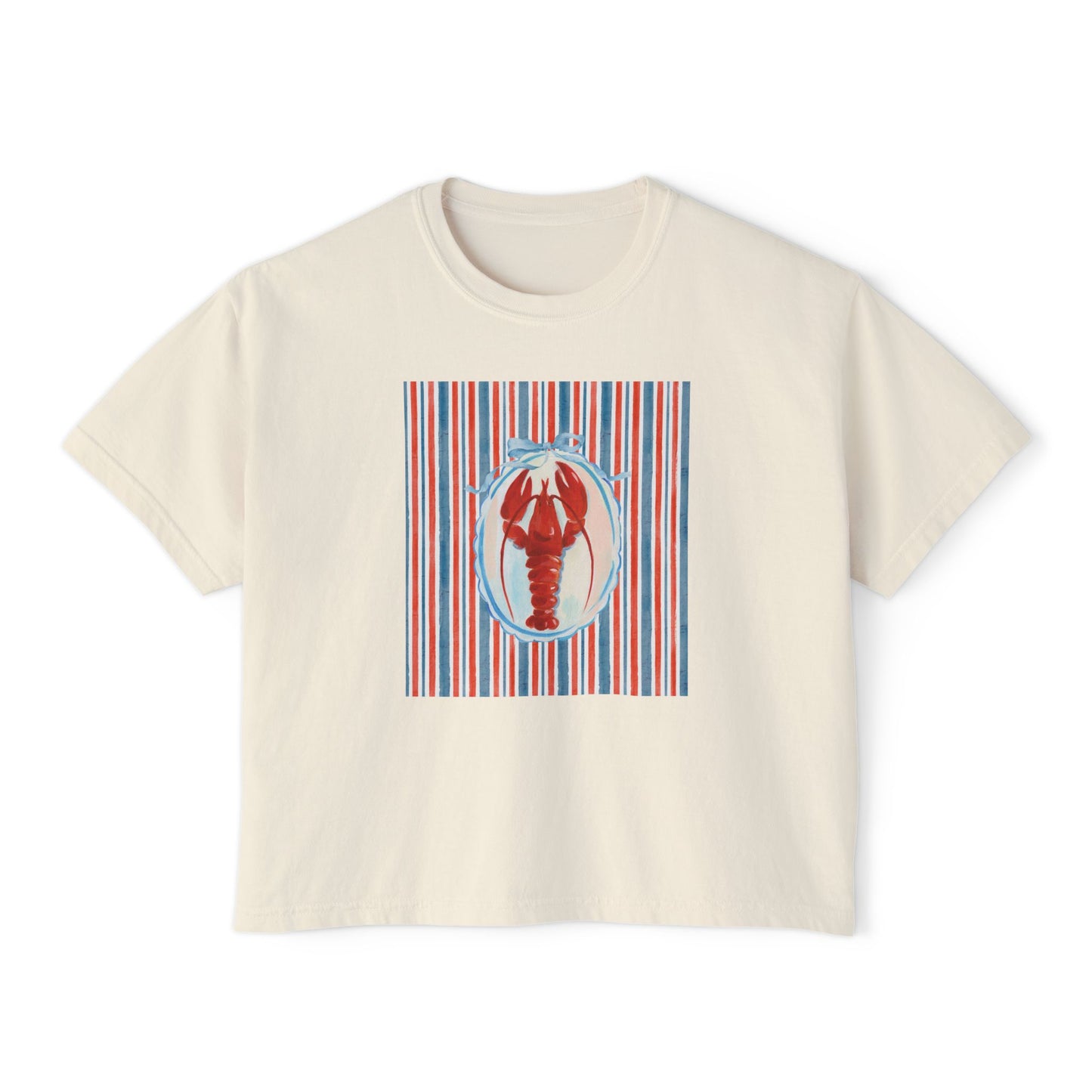 New England Lobster Boxy Graphic Tee, Nautical, Coastal Theme- Women's Relaxed Short Sleeve Fit T-Shirt