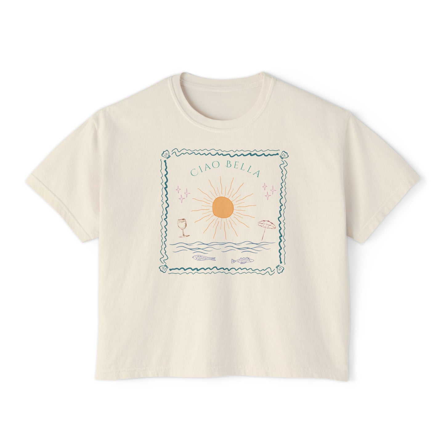 Ciao Bella Boxy Graphic Tee,  Summer Italian Travel Theme- Women's Relaxed Short Sleeve Fit T-Shirt