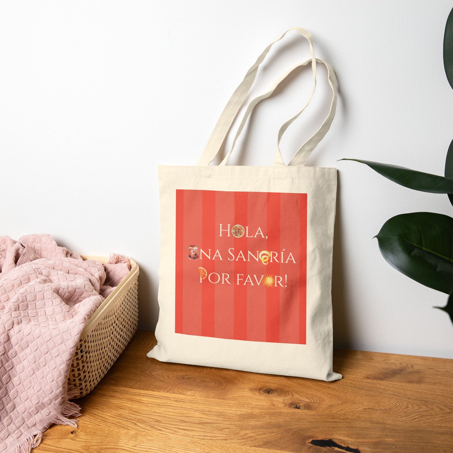 Spanish Words Cotton Canvas Travel Summer Graphic Tote Bag for Spain and Sangría Lovers