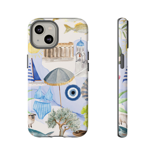 Greek Island Summer Beach Phone Case, Summer Vibes, Greece Scene, Colorful Tough Case Phone Cover