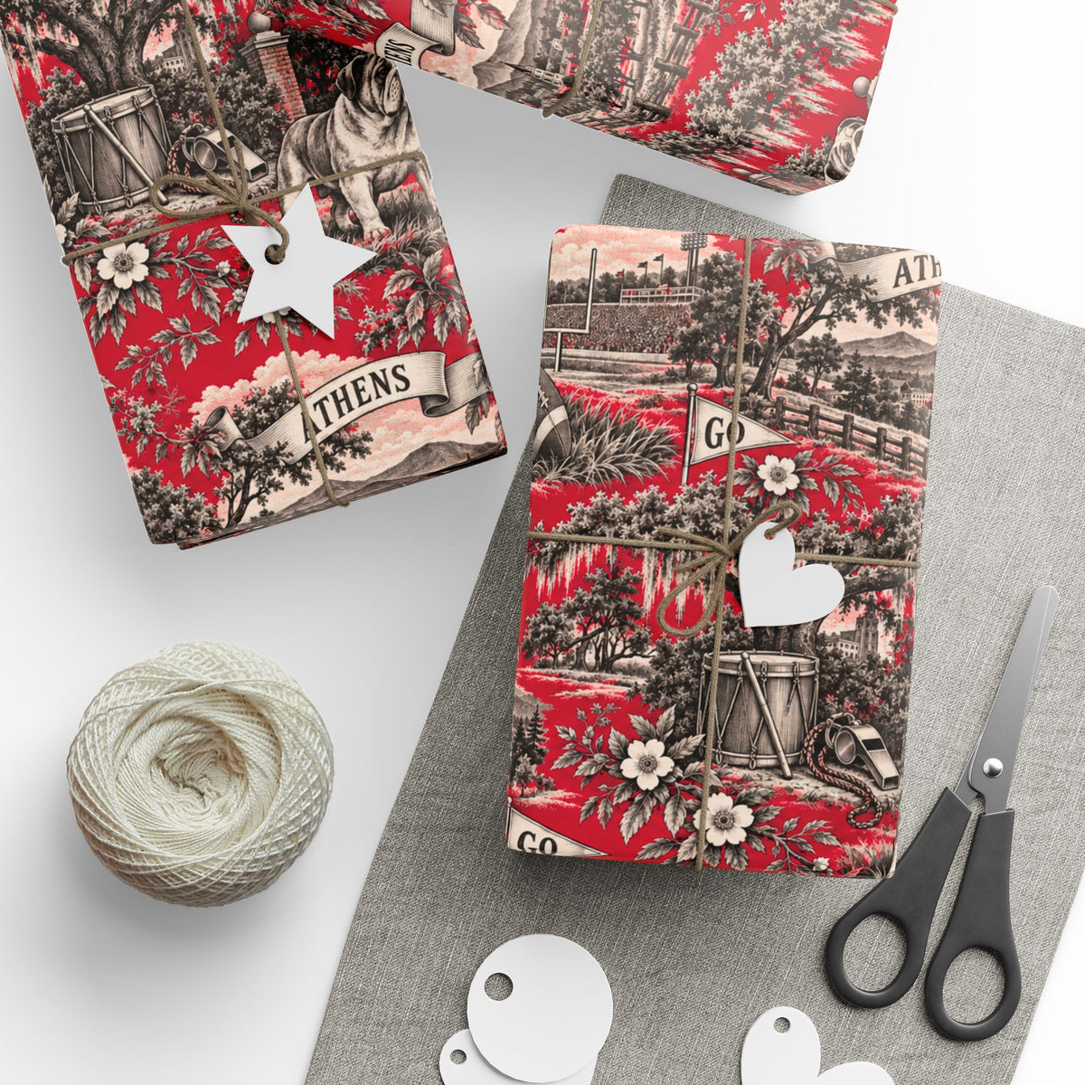 Athens, Georgia Football Toile Wrapping Paper: Red and Black Gift Wrap