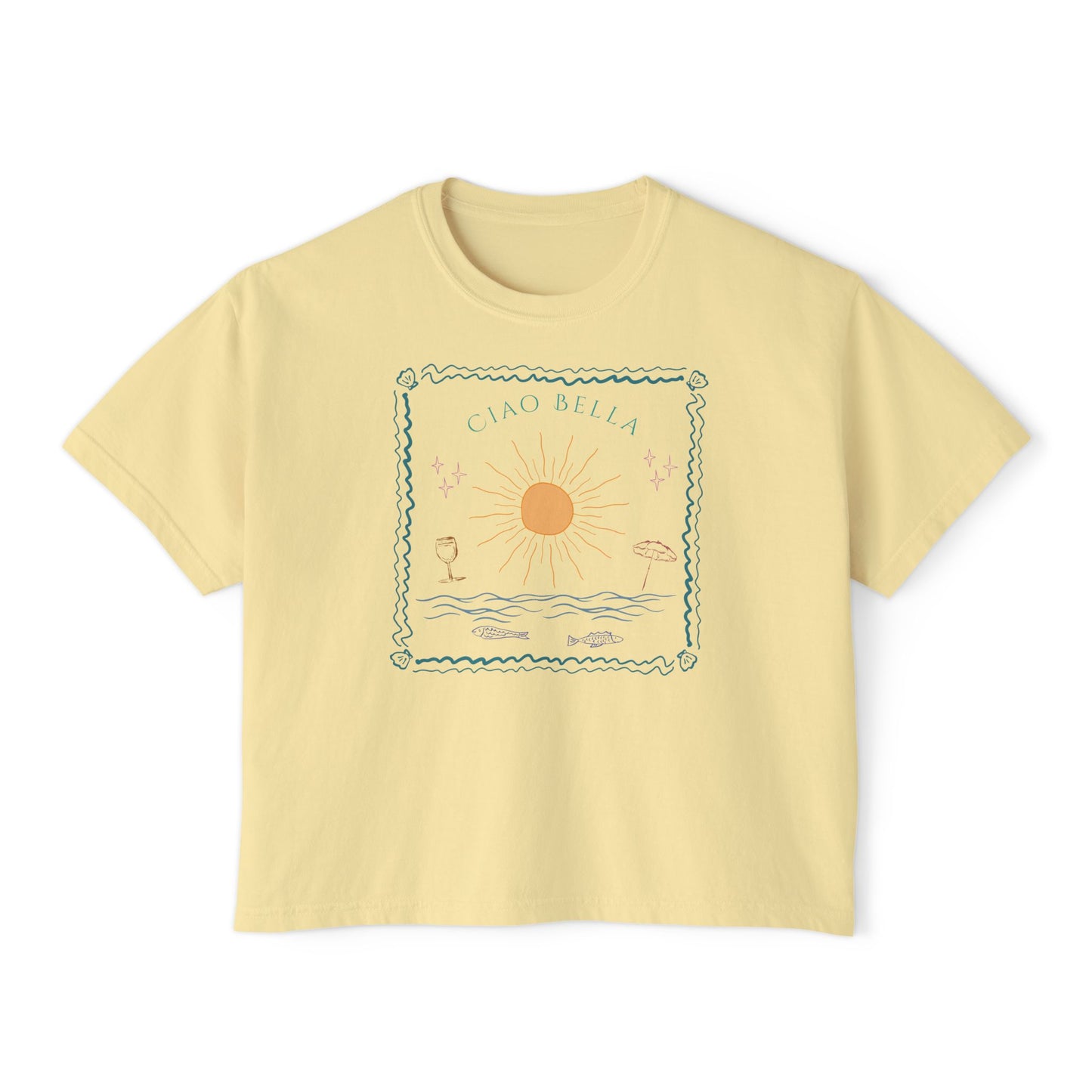 Ciao Bella Boxy Graphic Tee,  Summer Italian Travel Theme- Women's Relaxed Short Sleeve Fit T-Shirt