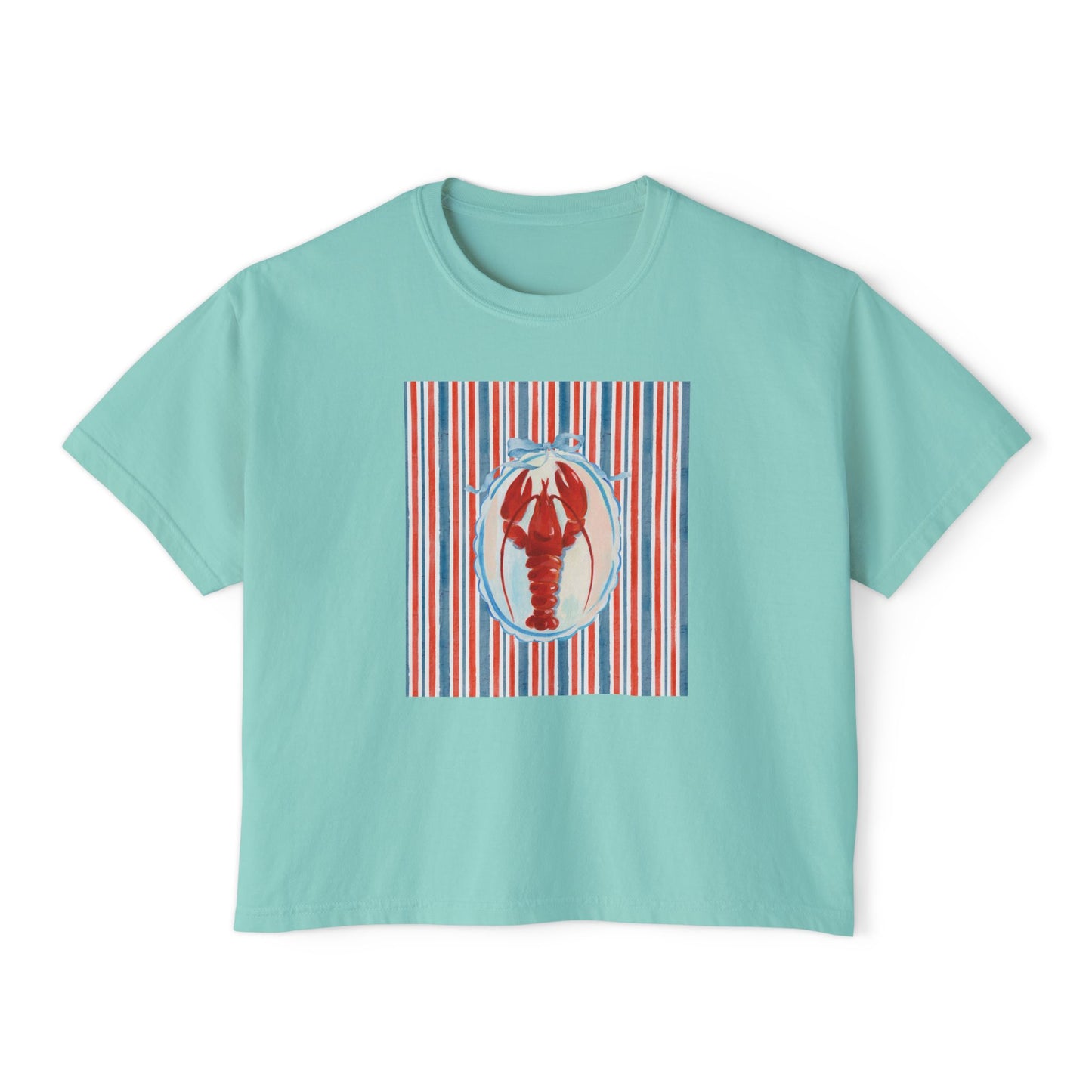 New England Lobster Boxy Graphic Tee, Nautical, Coastal Theme- Women's Relaxed Short Sleeve Fit T-Shirt